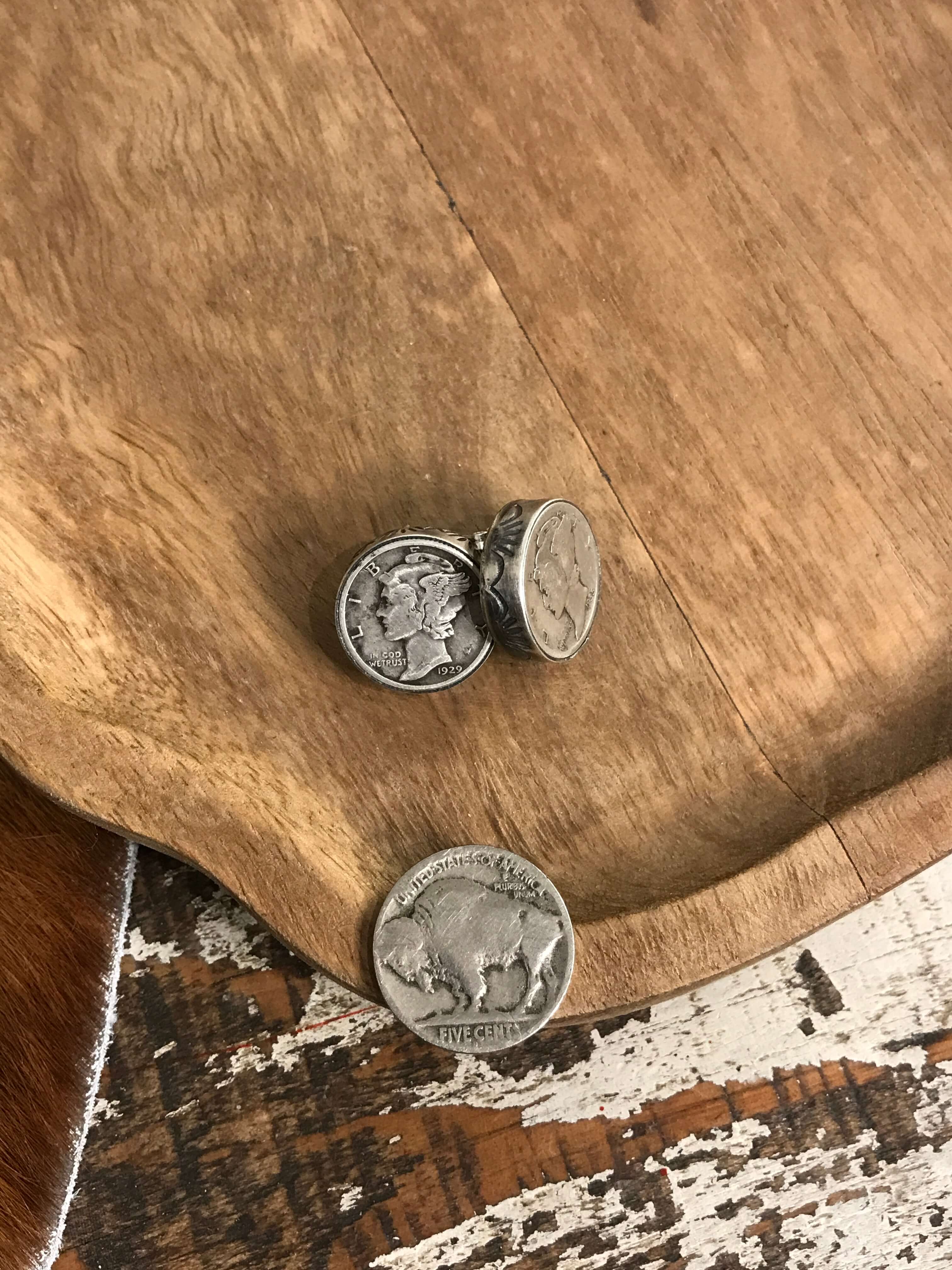 The Oden Mercury Dime Earrings XX-Earrings-Calli Co., Turquoise and Silver Jewelry, Native American Handmade, Zuni Tribe, Navajo Tribe, Brock Texas