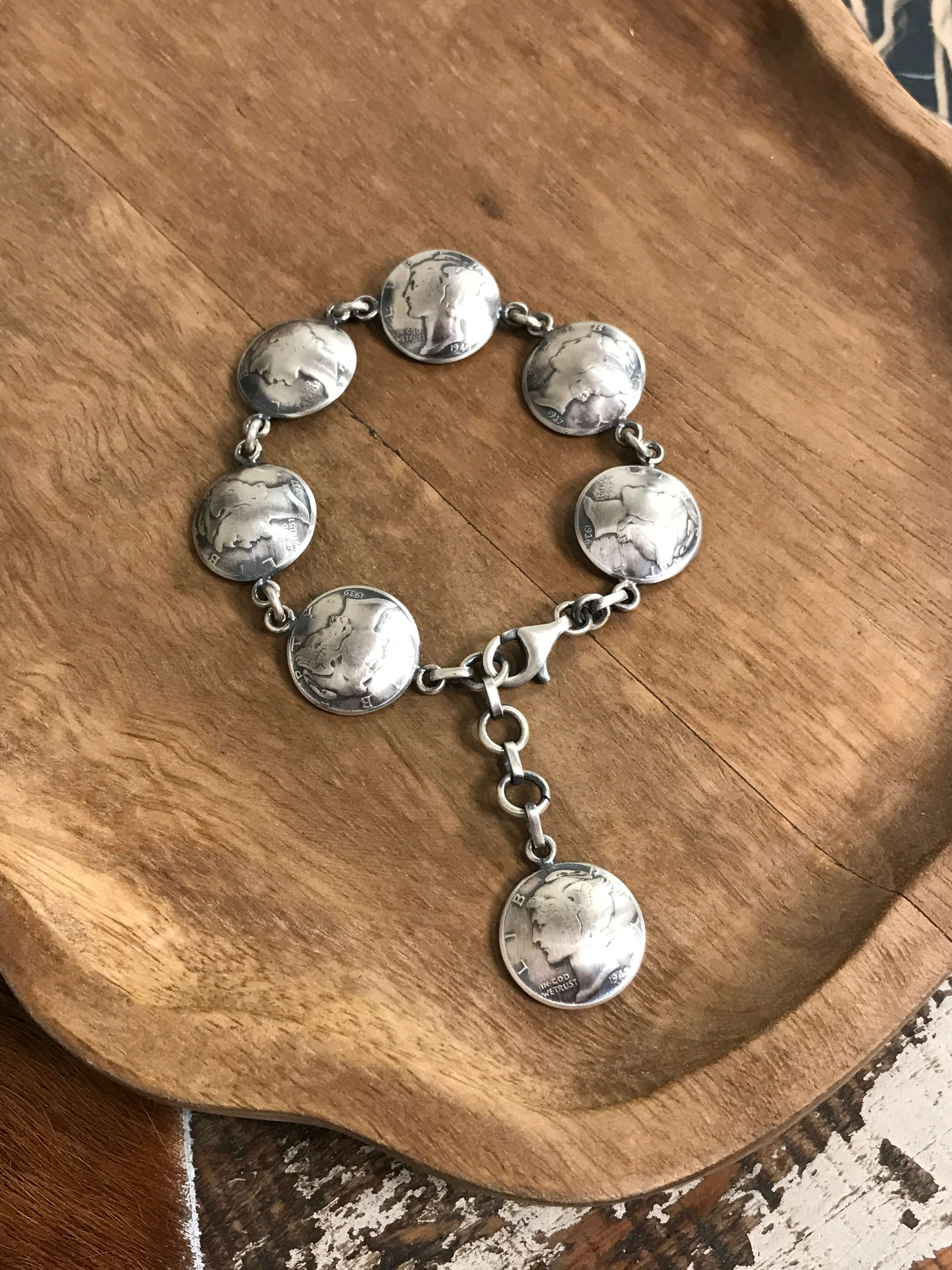 The Twila Coin Link Bracelet-Bracelets & Cuffs-Calli Co., Turquoise and Silver Jewelry, Native American Handmade, Zuni Tribe, Navajo Tribe, Brock Texas