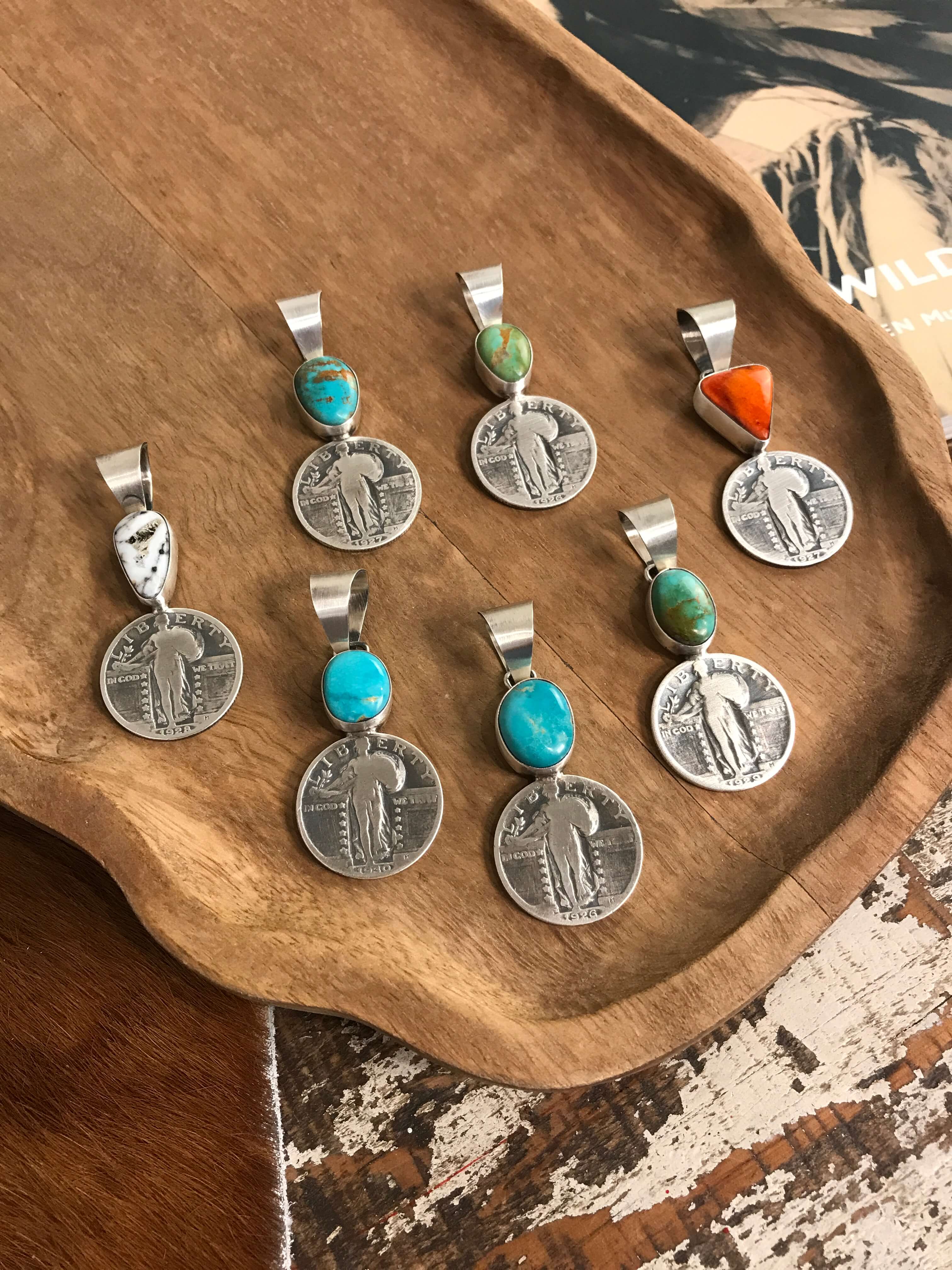 The Liberty Quarter Pendants XX-Pendants-Calli Co., Turquoise and Silver Jewelry, Native American Handmade, Zuni Tribe, Navajo Tribe, Brock Texas