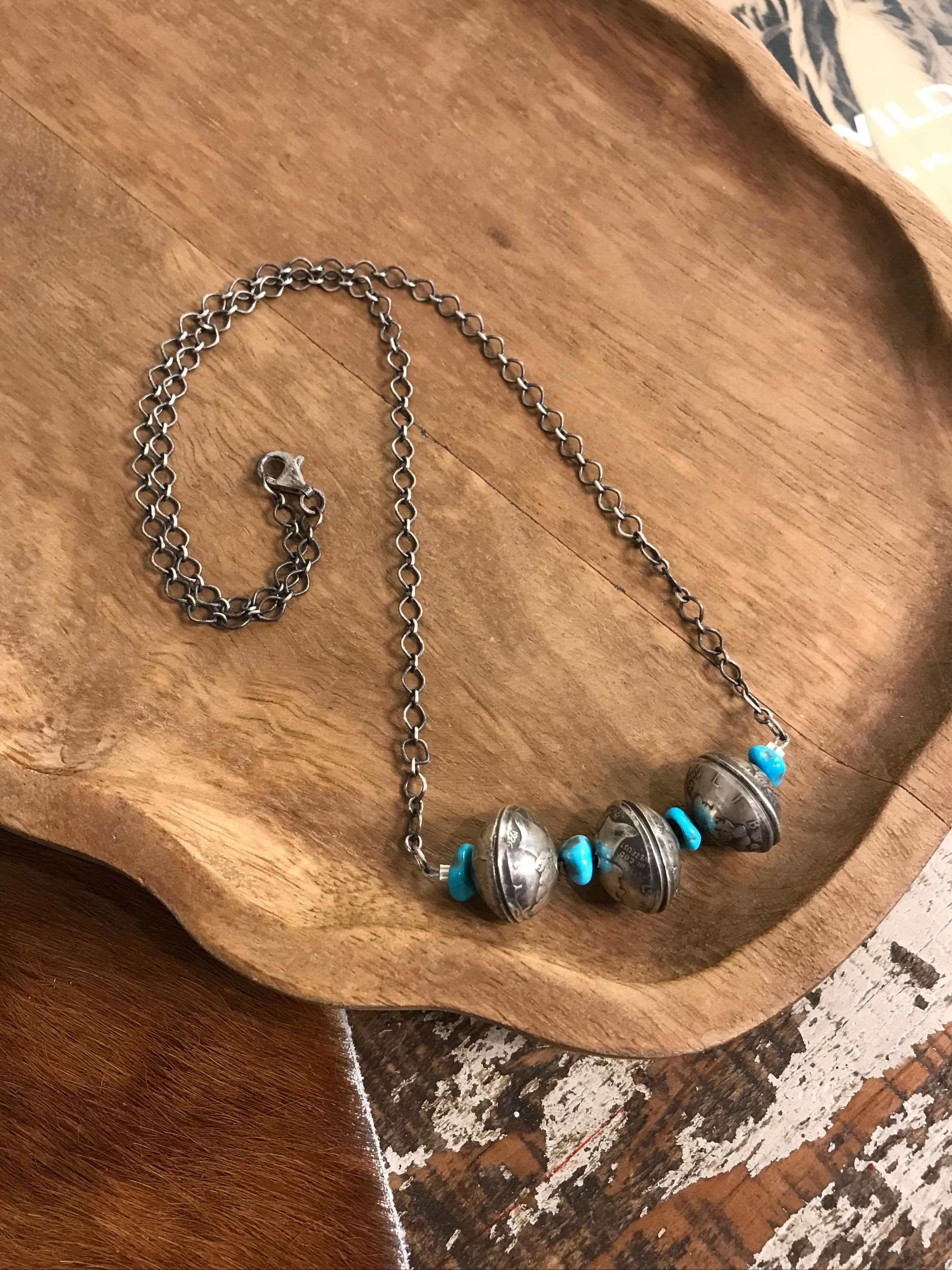The Quanah Turquoise Dime Necklace-Necklaces-Calli Co., Turquoise and Silver Jewelry, Native American Handmade, Zuni Tribe, Navajo Tribe, Brock Texas