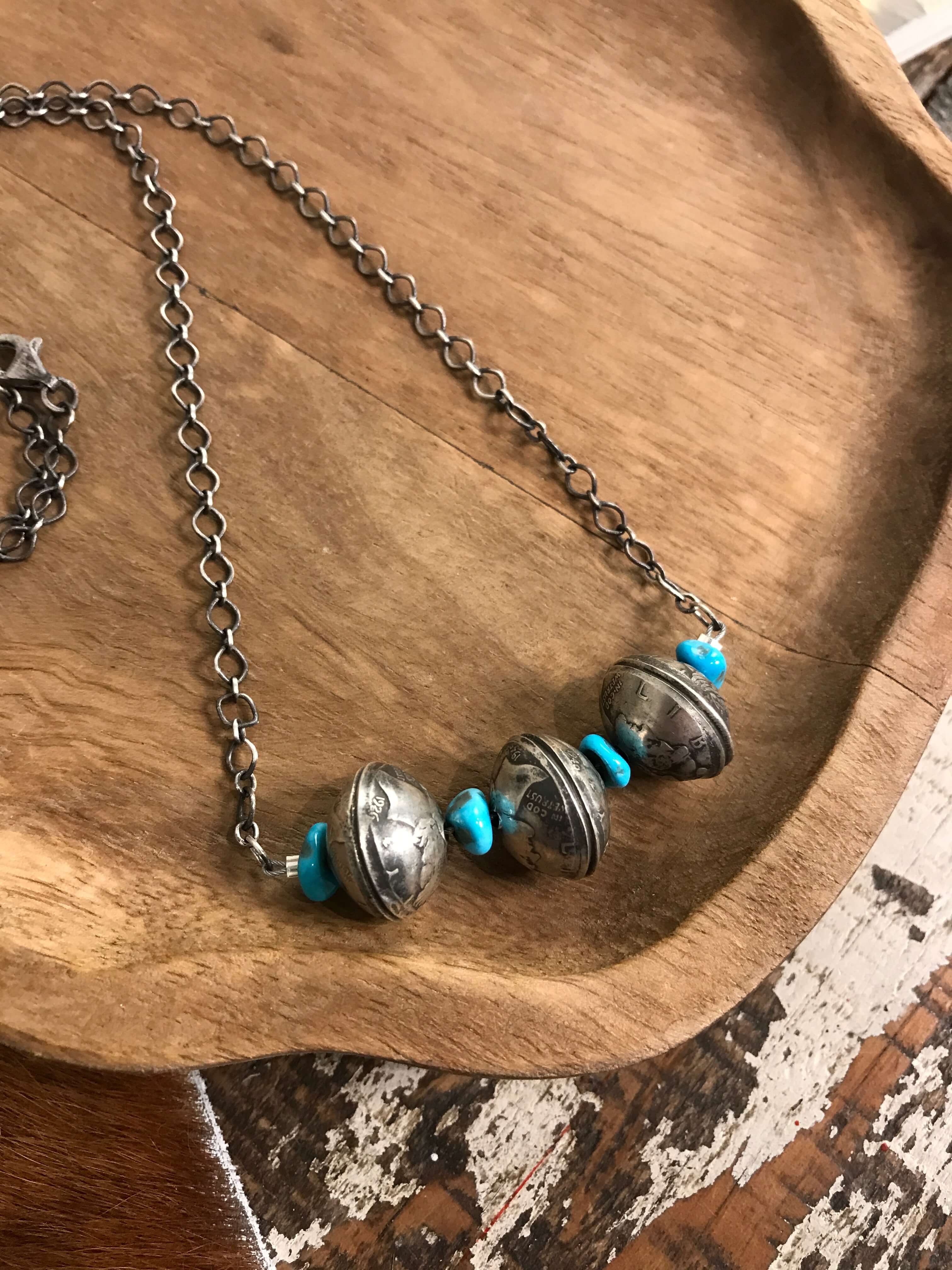 The Quanah Turquoise Dime Necklace-Necklaces-Calli Co., Turquoise and Silver Jewelry, Native American Handmade, Zuni Tribe, Navajo Tribe, Brock Texas