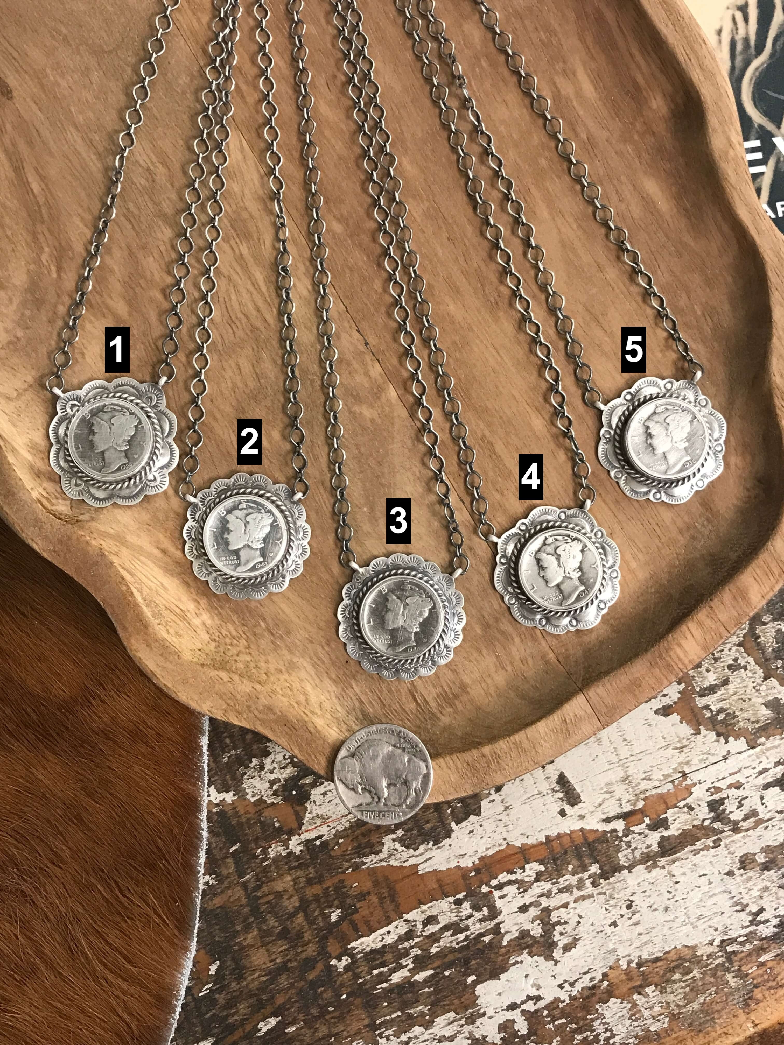 The Whitley Dime Necklaces-Necklaces-Calli Co., Turquoise and Silver Jewelry, Native American Handmade, Zuni Tribe, Navajo Tribe, Brock Texas