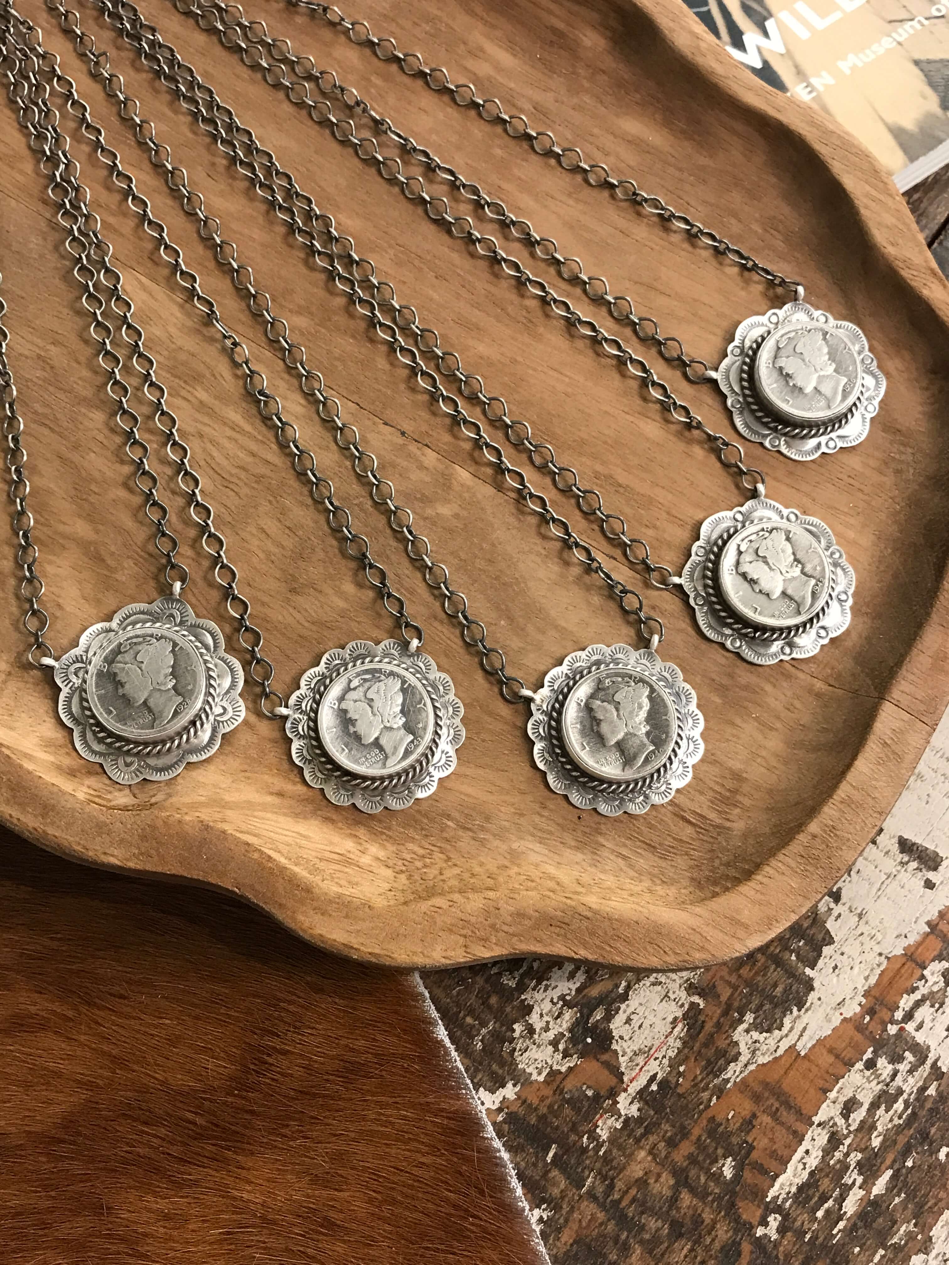 The Whitley Dime Necklaces-Necklaces-Calli Co., Turquoise and Silver Jewelry, Native American Handmade, Zuni Tribe, Navajo Tribe, Brock Texas