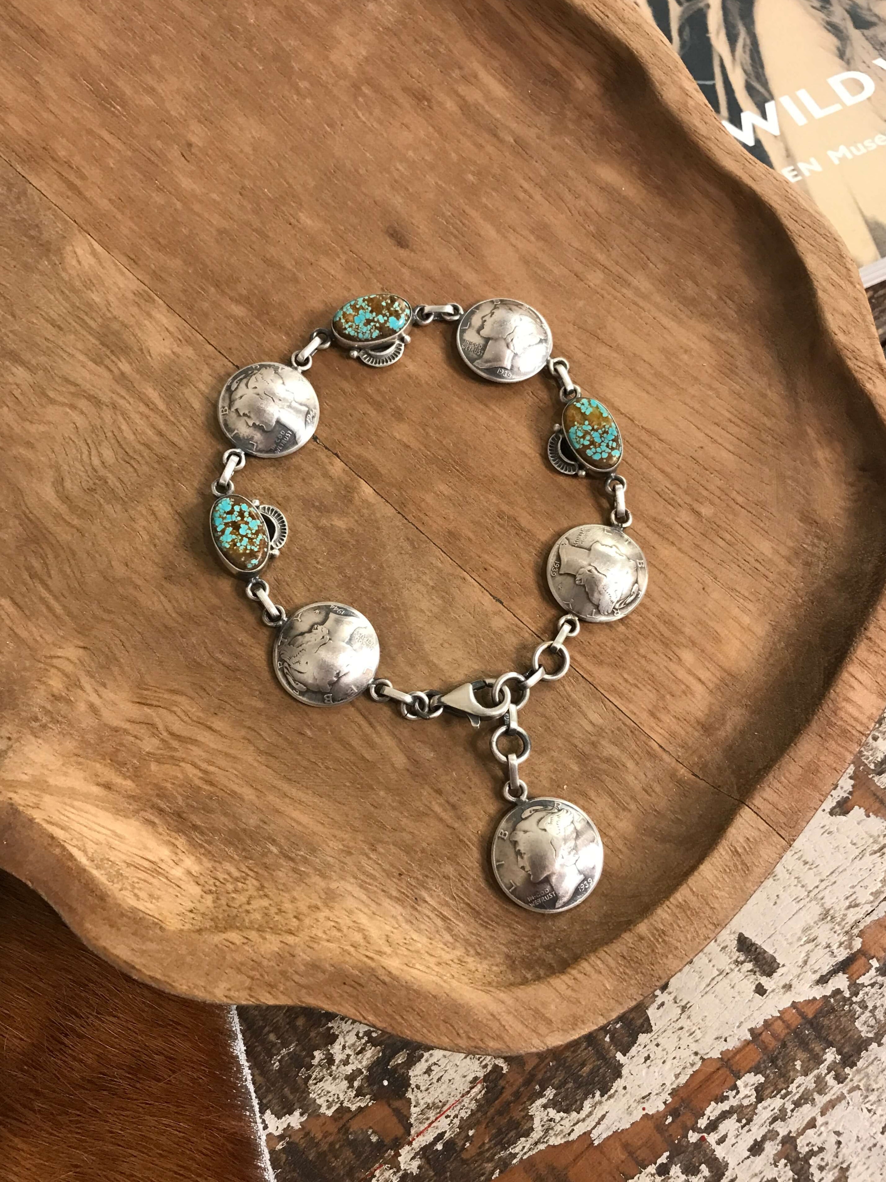 The Dome Dime Link Bracelet, 3-Bracelets & Cuffs-Calli Co., Turquoise and Silver Jewelry, Native American Handmade, Zuni Tribe, Navajo Tribe, Brock Texas