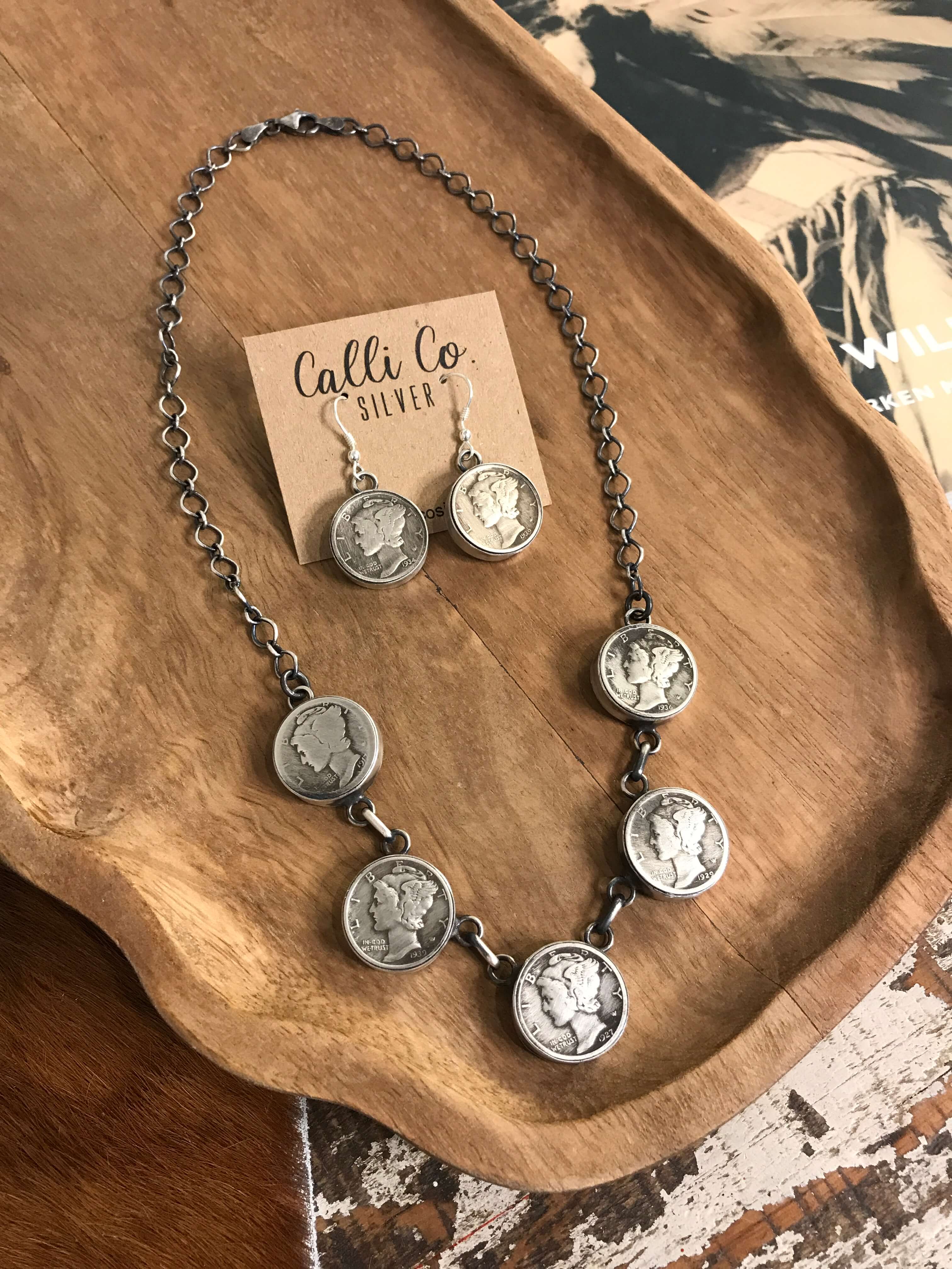 The Elsie Coin Necklace Set, 1-Necklaces-Calli Co., Turquoise and Silver Jewelry, Native American Handmade, Zuni Tribe, Navajo Tribe, Brock Texas