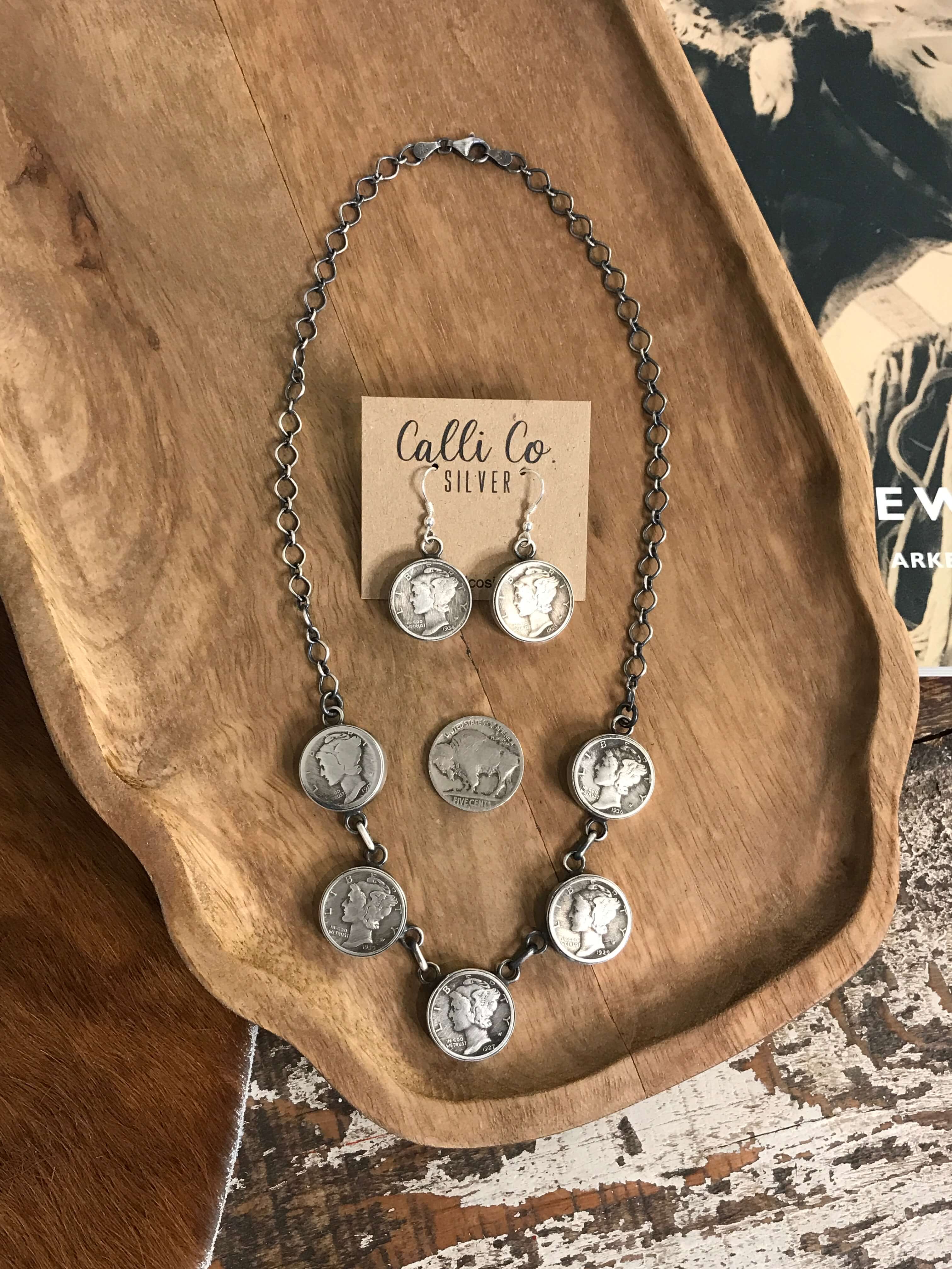 The Elsie Coin Necklace Set, 1-Necklaces-Calli Co., Turquoise and Silver Jewelry, Native American Handmade, Zuni Tribe, Navajo Tribe, Brock Texas
