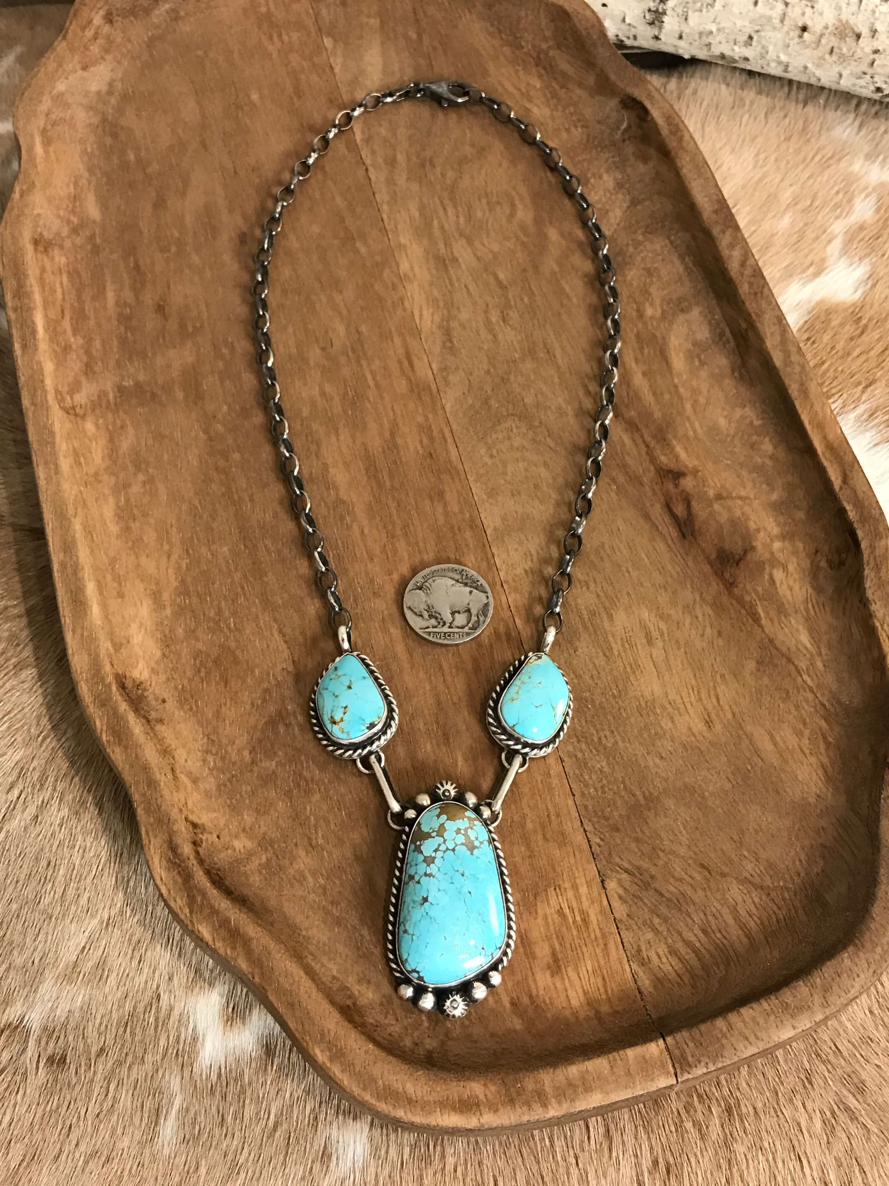 The Bristow Statement Necklace, 3-Necklaces-Calli Co., Turquoise and Silver Jewelry, Native American Handmade, Zuni Tribe, Navajo Tribe, Brock Texas