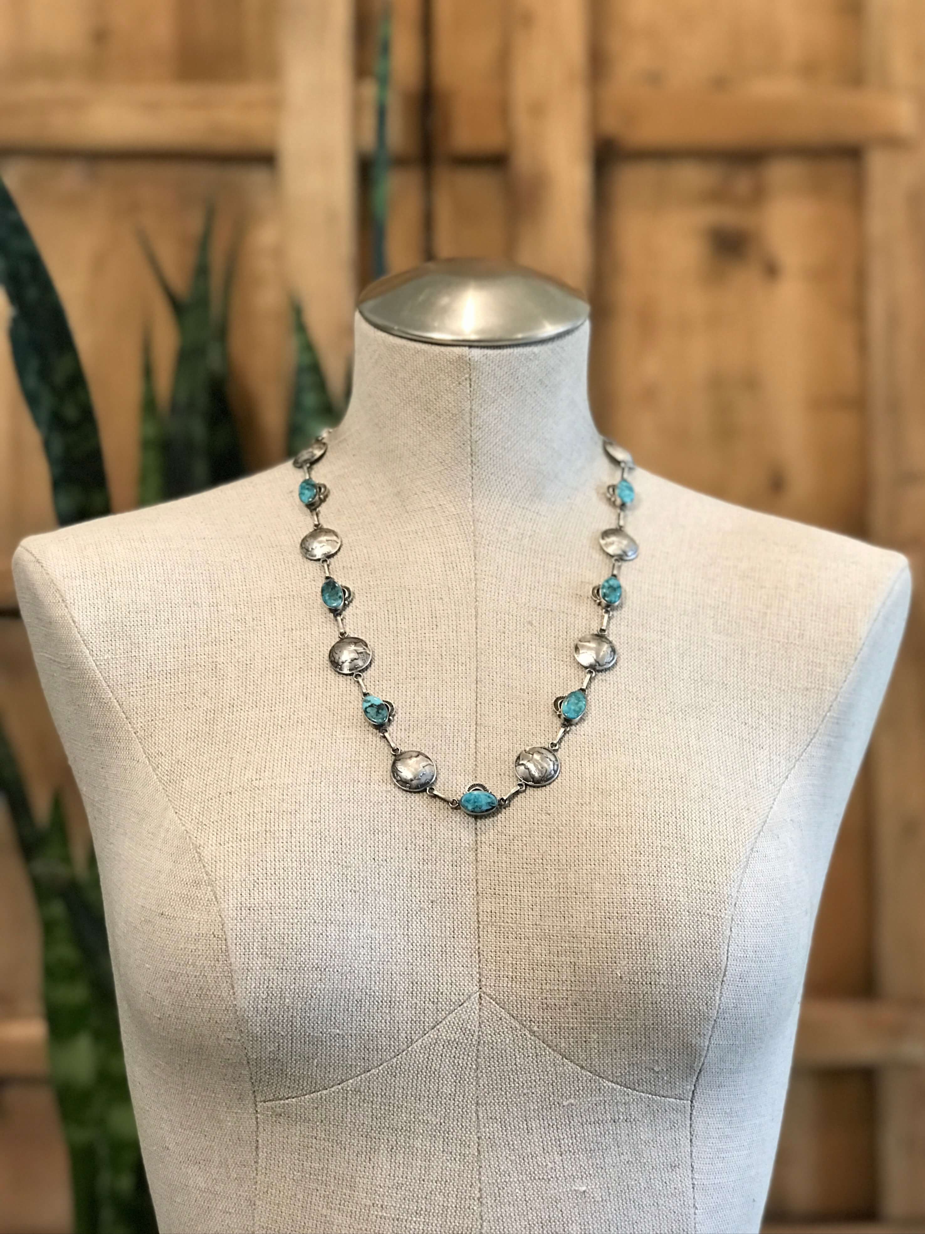 The Dome Dime and Turquoise Necklace, 1 XX-Necklaces-Calli Co., Turquoise and Silver Jewelry, Native American Handmade, Zuni Tribe, Navajo Tribe, Brock Texas