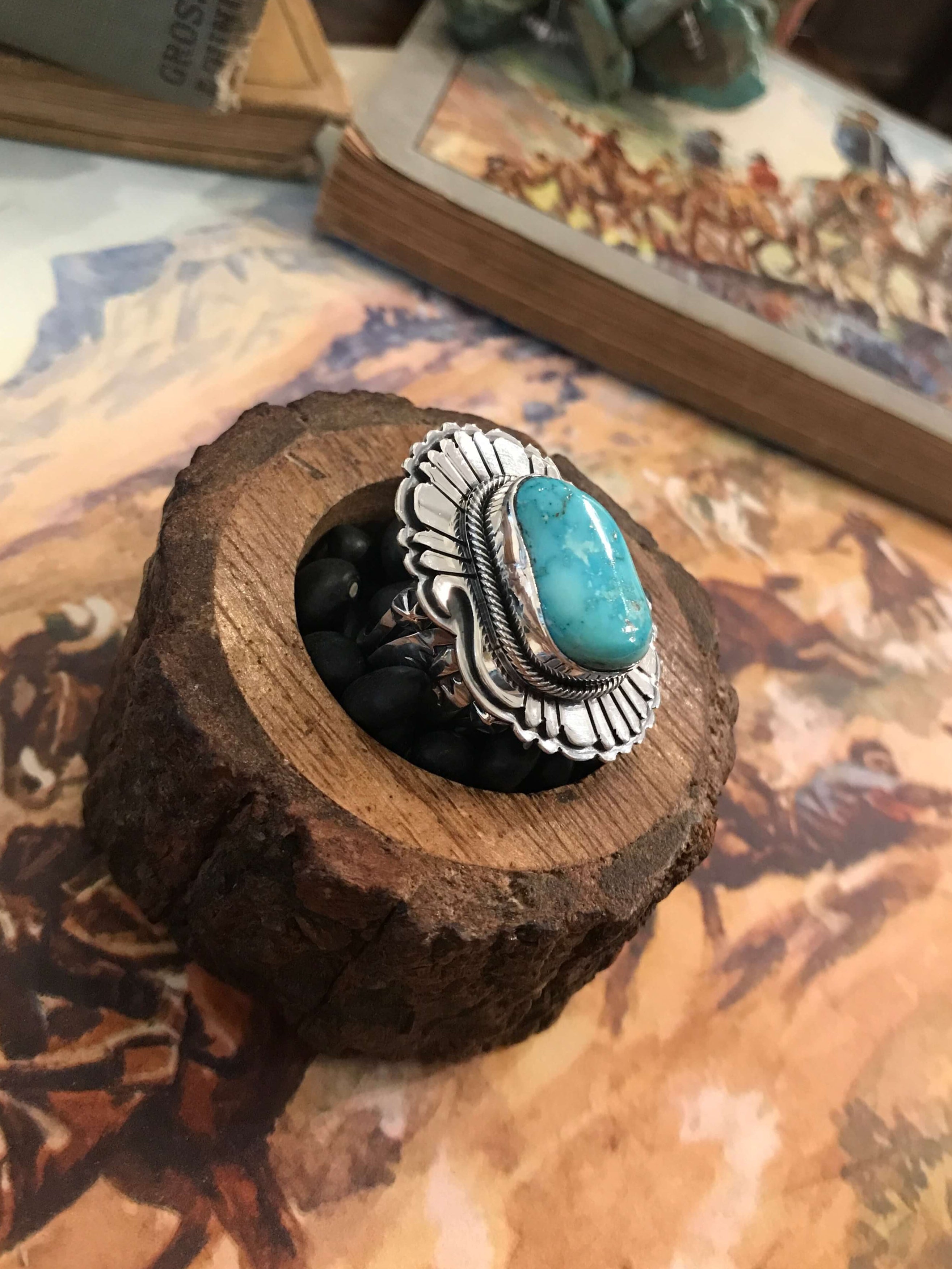 The Grandfalls Turquoise Ring 2, Sz. 8-Rings-Calli Co., Turquoise and Silver Jewelry, Native American Handmade, Zuni Tribe, Navajo Tribe, Brock Texas