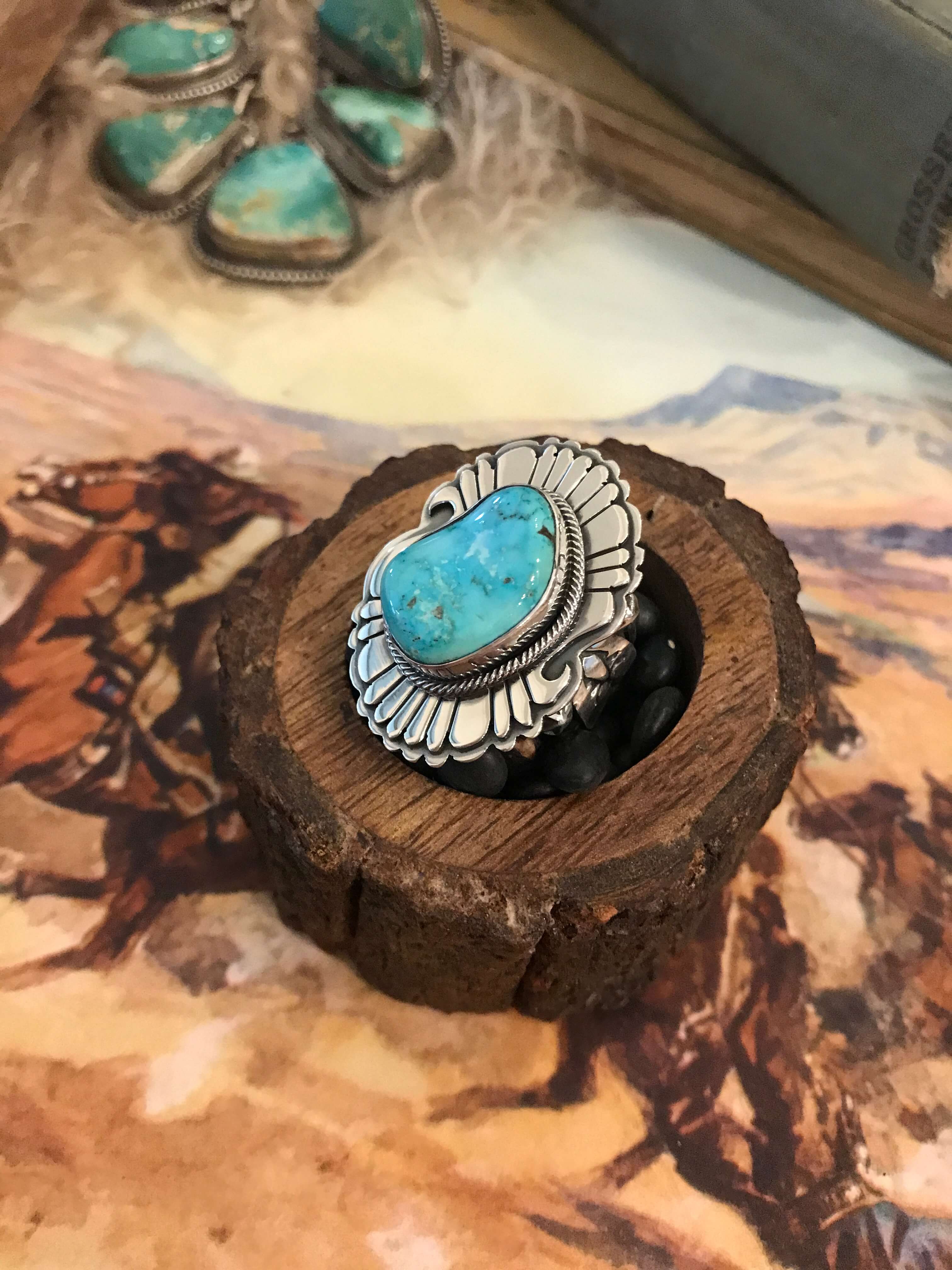 The Grandfalls Turquoise Ring 2, Sz. 8-Rings-Calli Co., Turquoise and Silver Jewelry, Native American Handmade, Zuni Tribe, Navajo Tribe, Brock Texas