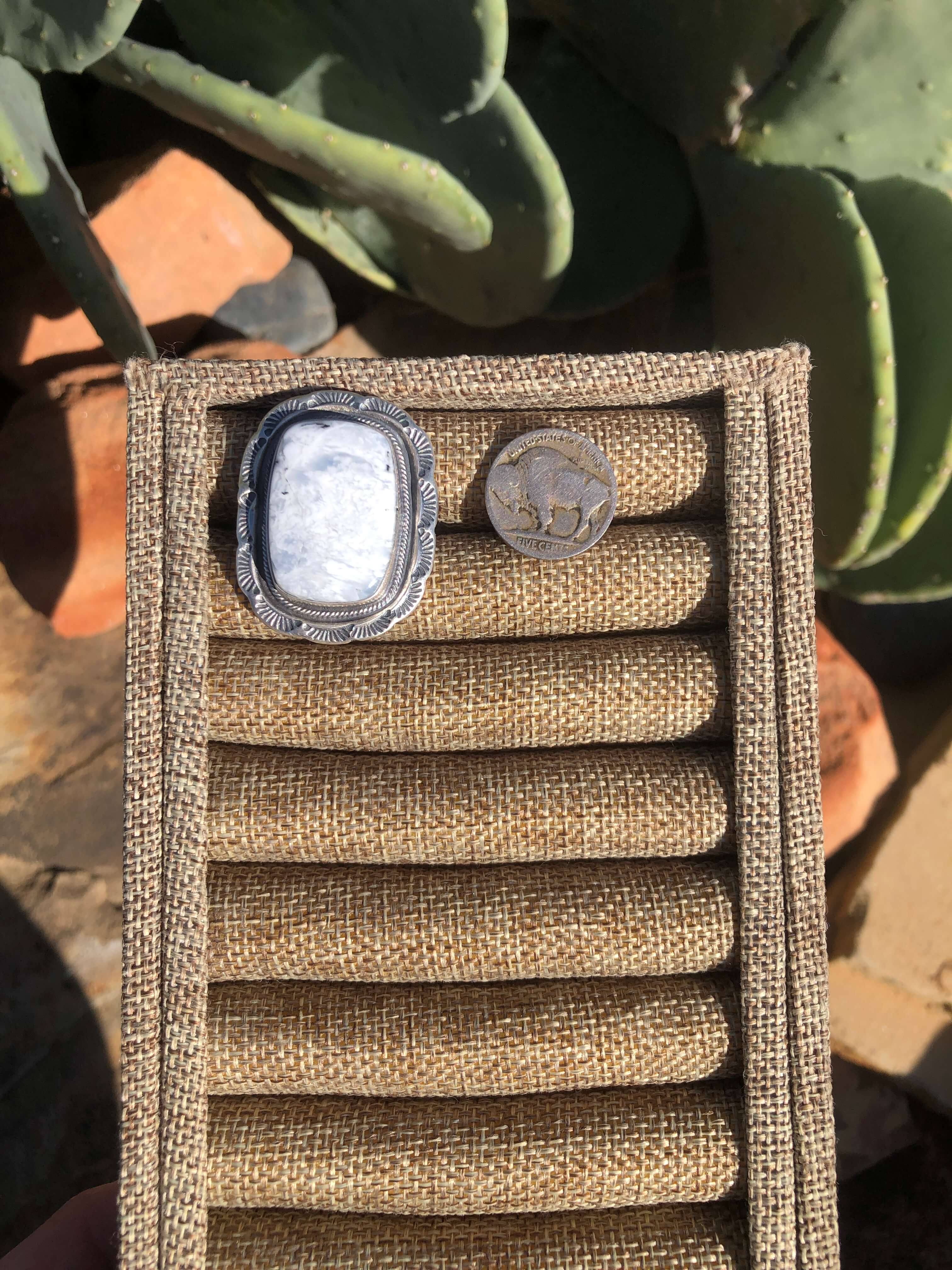 The Clackamas Adjustable White Buffalo Ring, 2-Rings-Calli Co., Turquoise and Silver Jewelry, Native American Handmade, Zuni Tribe, Navajo Tribe, Brock Texas