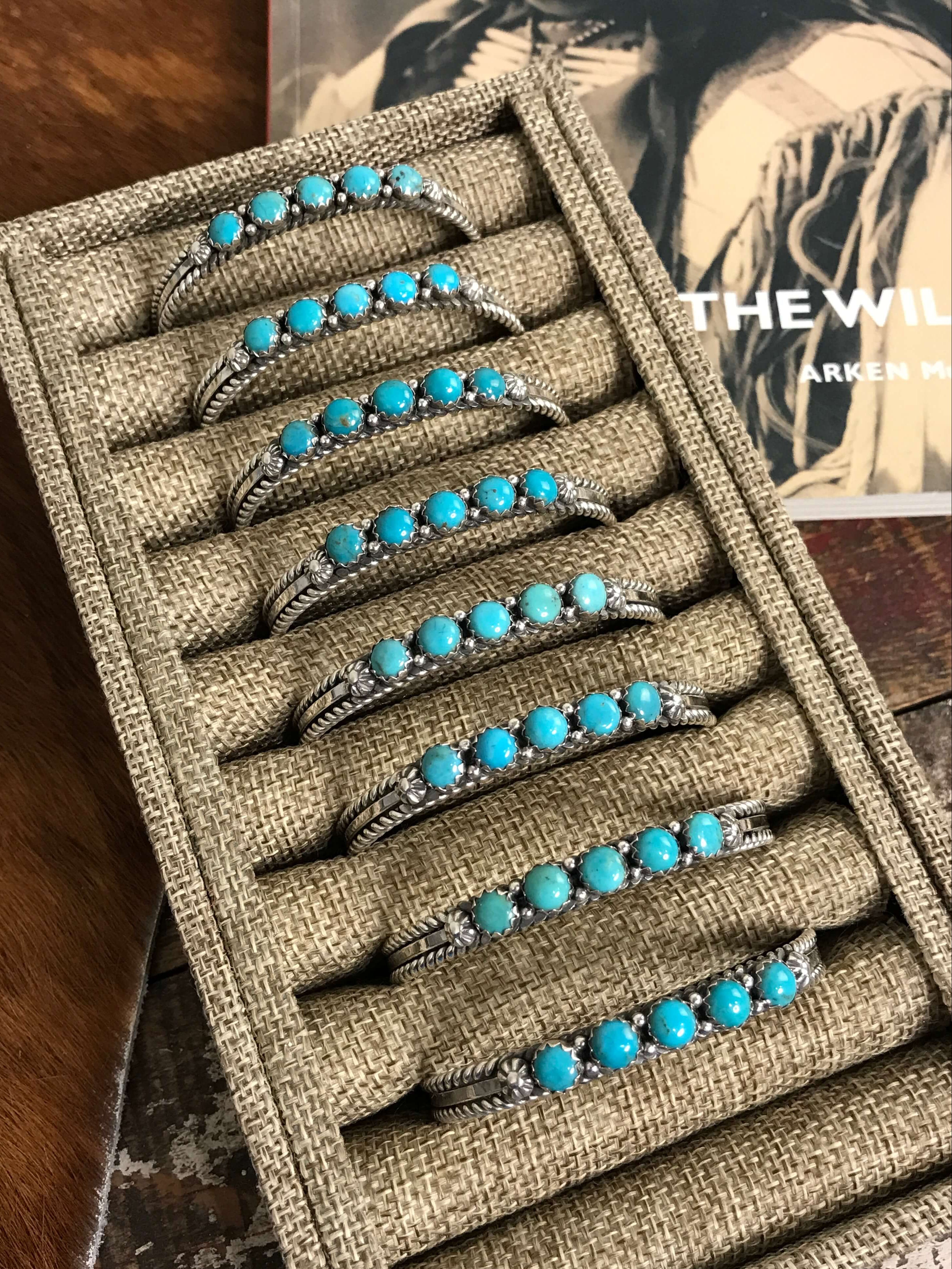 The San Miguel 5 Stone Turquoise Cuffs-Bracelets & Cuffs-Calli Co., Turquoise and Silver Jewelry, Native American Handmade, Zuni Tribe, Navajo Tribe, Brock Texas