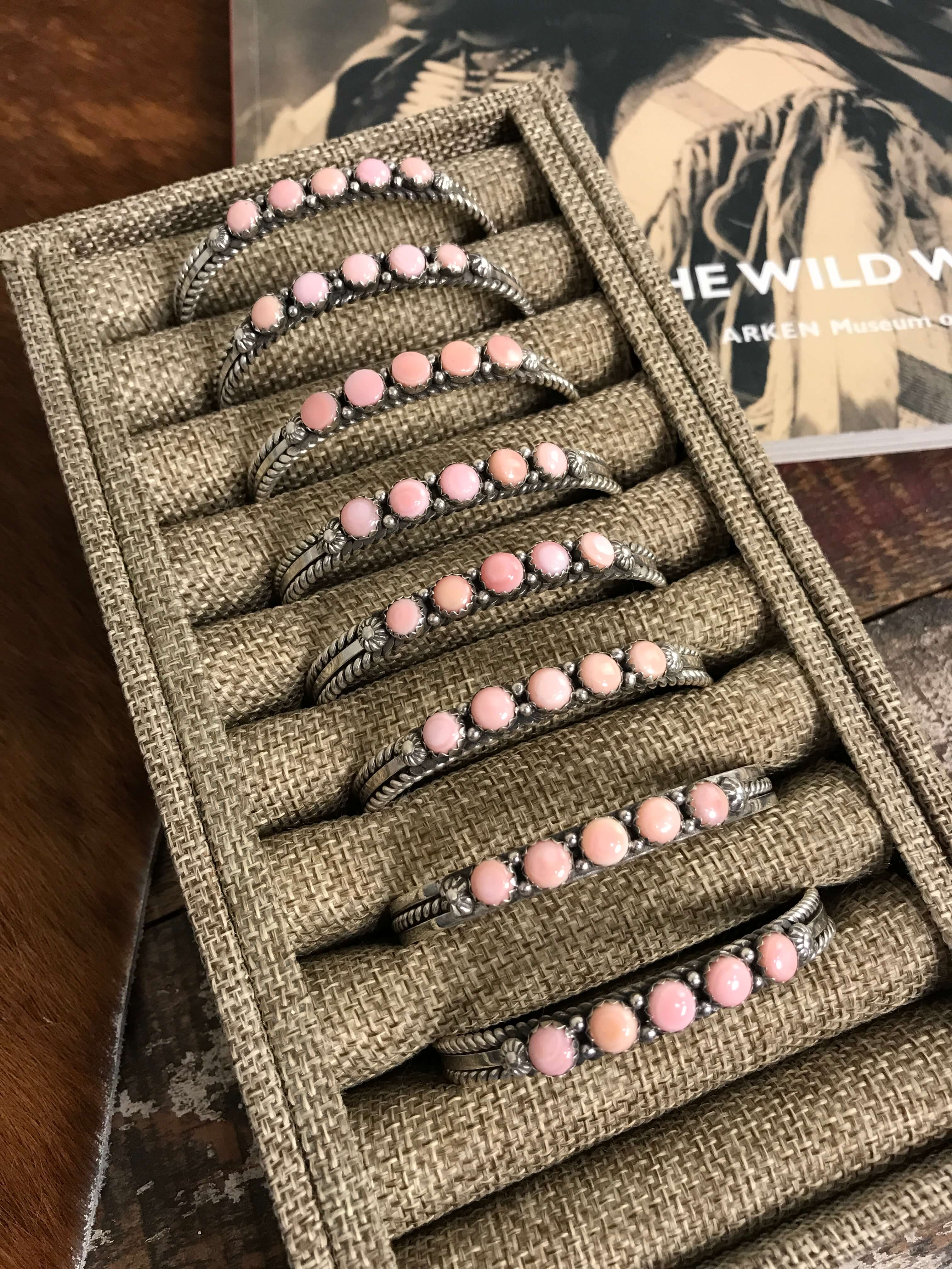 The Vinita Pink Conch Cuffs-Bracelets & Cuffs-Calli Co., Turquoise and Silver Jewelry, Native American Handmade, Zuni Tribe, Navajo Tribe, Brock Texas