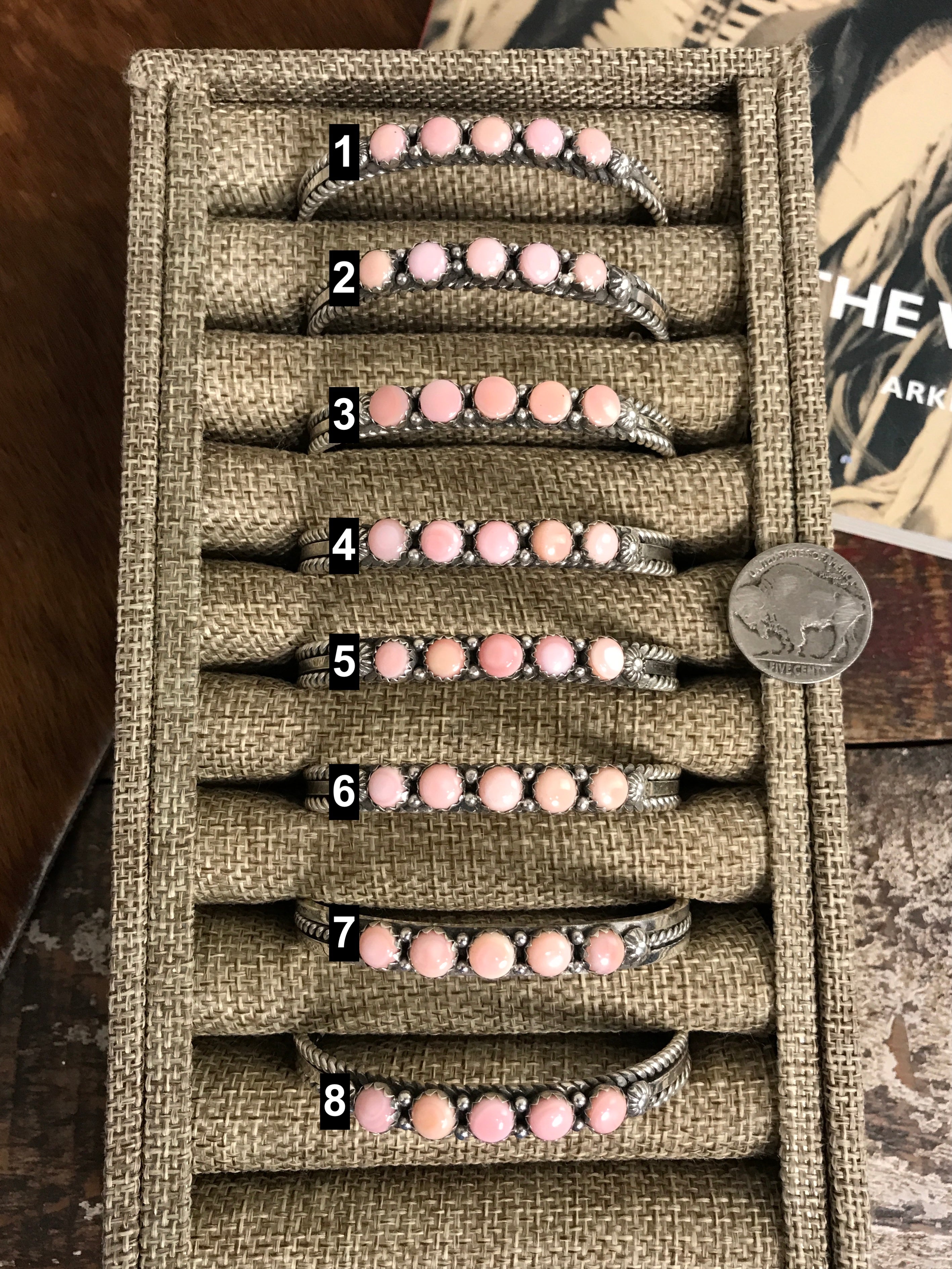 The Vinita Pink Conch Cuffs-Bracelets & Cuffs-Calli Co., Turquoise and Silver Jewelry, Native American Handmade, Zuni Tribe, Navajo Tribe, Brock Texas