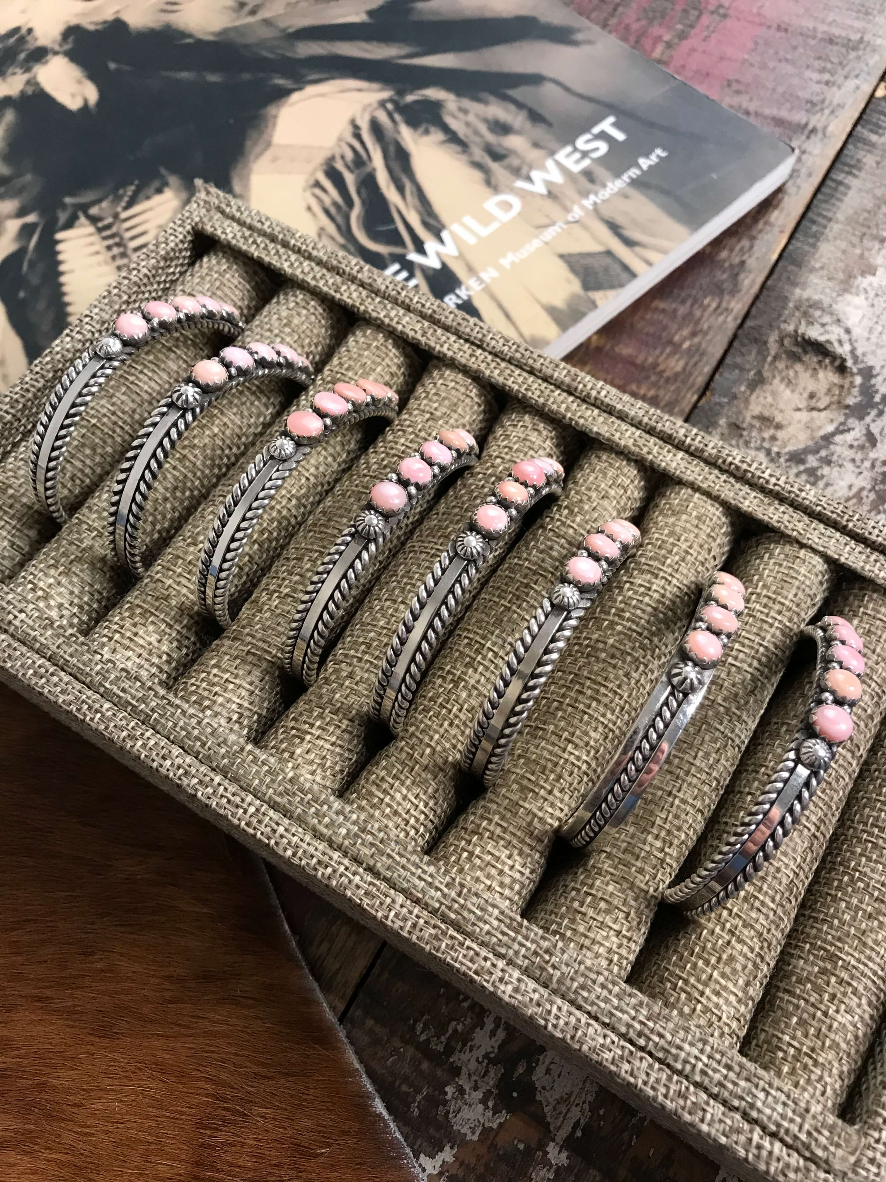 The Vinita Pink Conch Cuffs-Bracelets & Cuffs-Calli Co., Turquoise and Silver Jewelry, Native American Handmade, Zuni Tribe, Navajo Tribe, Brock Texas