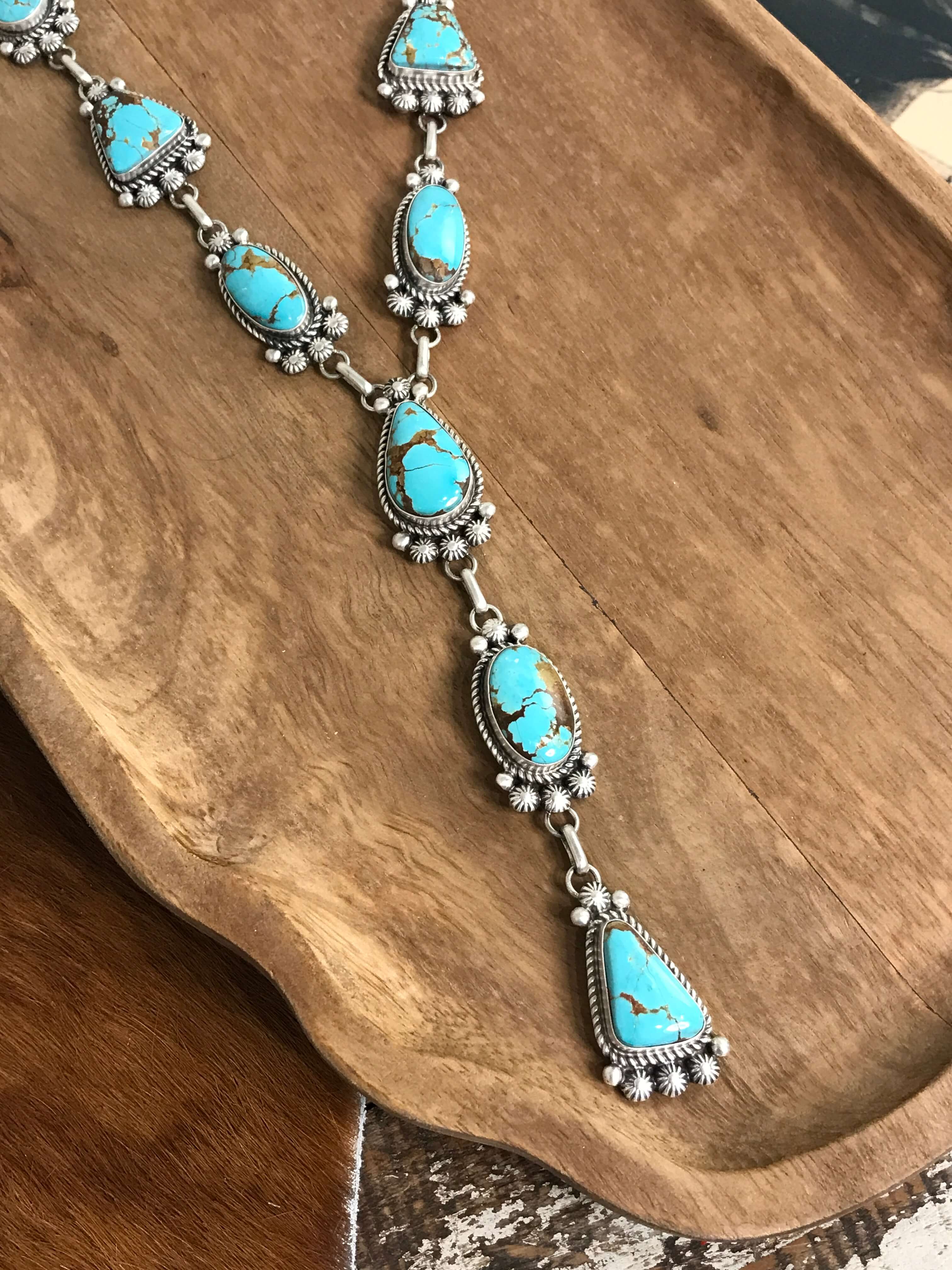 The Andie Turquoise Lariat Necklace Set-Necklaces-Calli Co., Turquoise and Silver Jewelry, Native American Handmade, Zuni Tribe, Navajo Tribe, Brock Texas