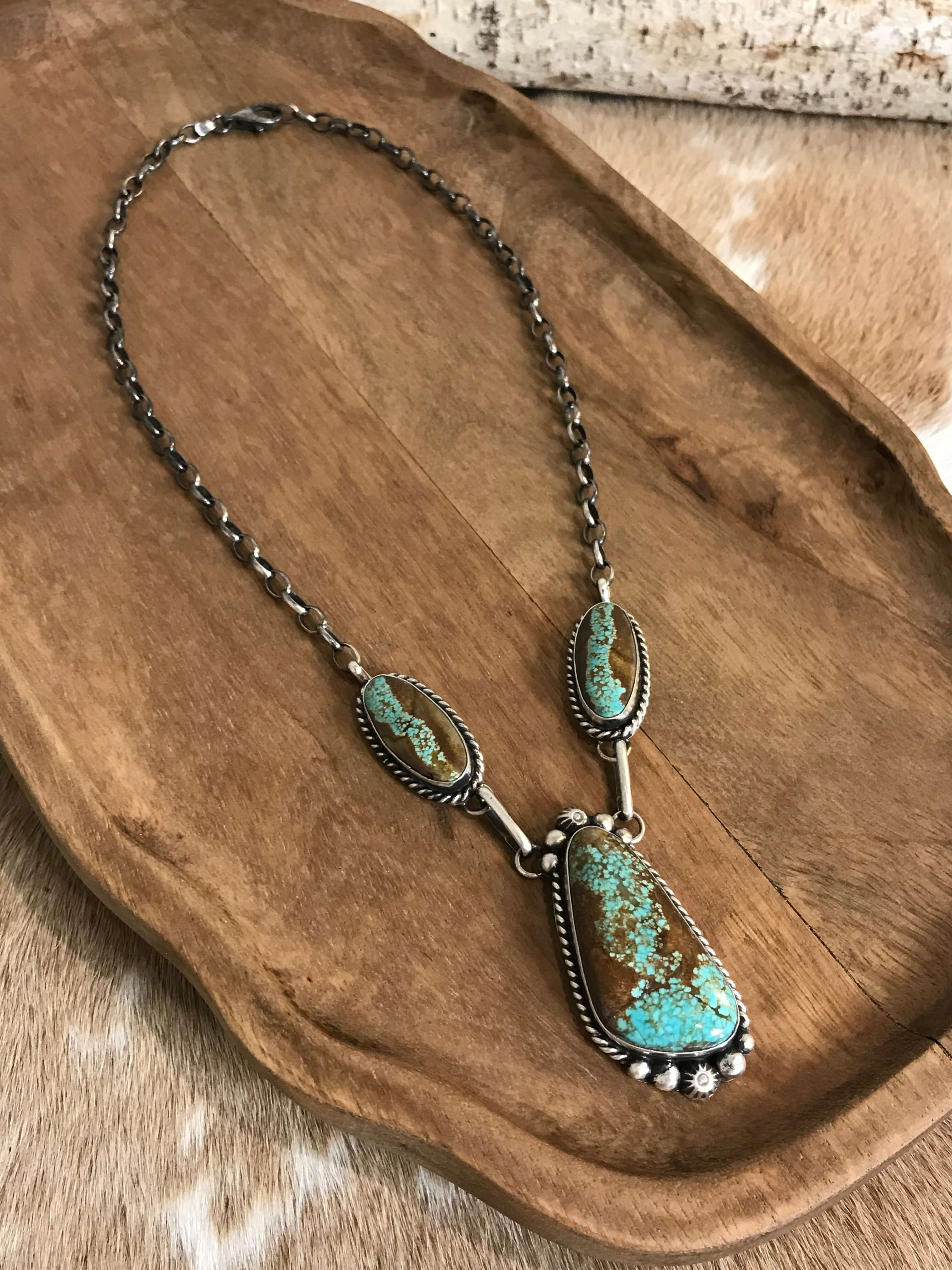 The Bristow Statement Necklace, 18-Necklaces-Calli Co., Turquoise and Silver Jewelry, Native American Handmade, Zuni Tribe, Navajo Tribe, Brock Texas
