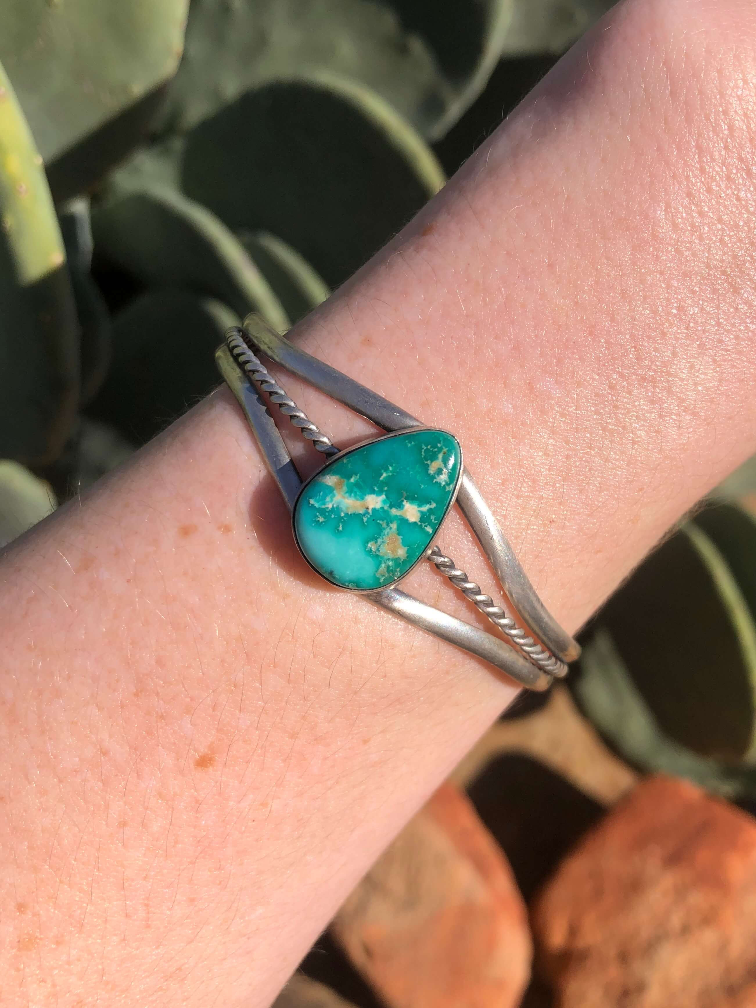 The Conroe Turquoise Cuff-Bracelets & Cuffs-Calli Co., Turquoise and Silver Jewelry, Native American Handmade, Zuni Tribe, Navajo Tribe, Brock Texas