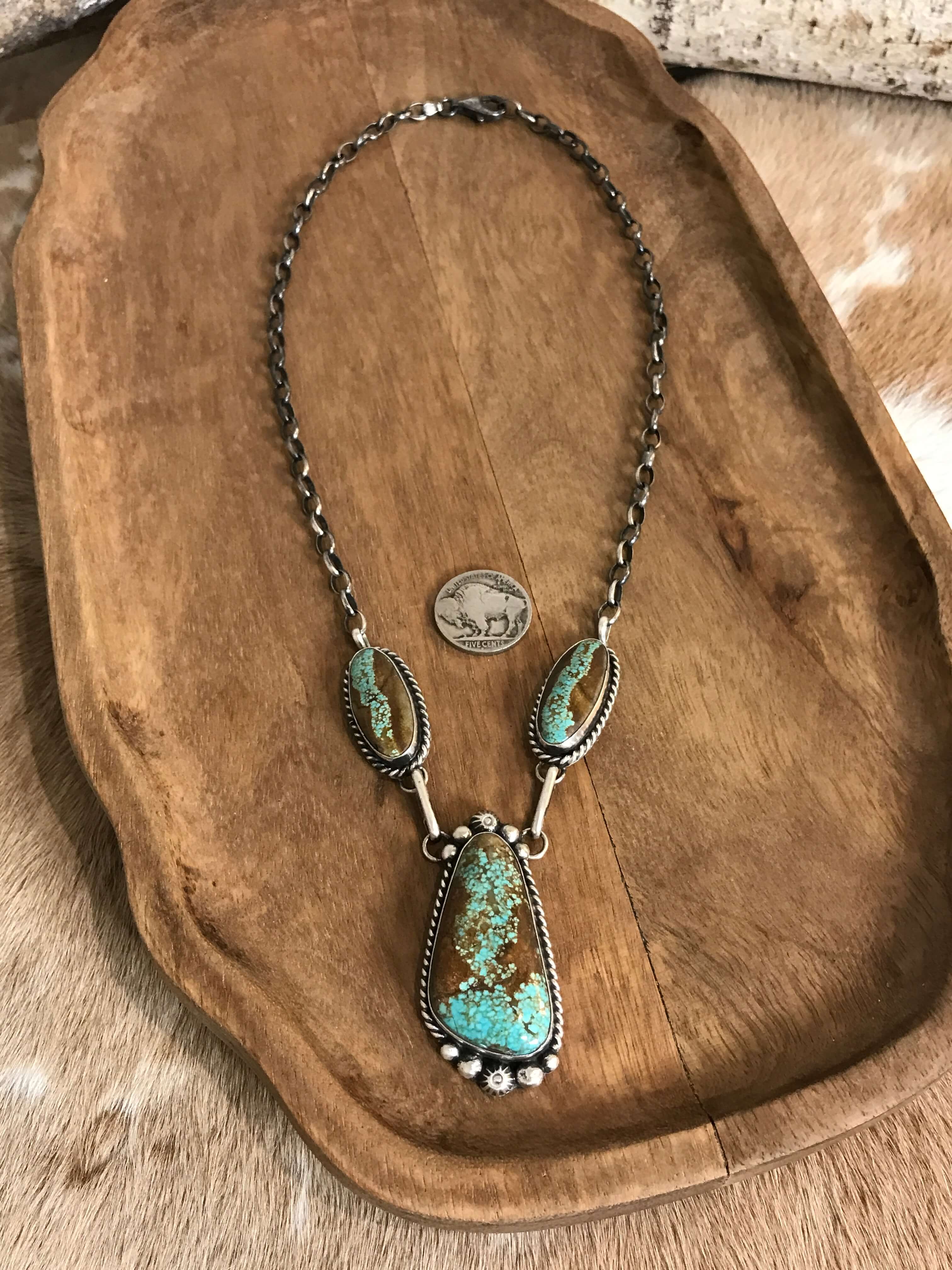 The Bristow Statement Necklace, 18-Necklaces-Calli Co., Turquoise and Silver Jewelry, Native American Handmade, Zuni Tribe, Navajo Tribe, Brock Texas