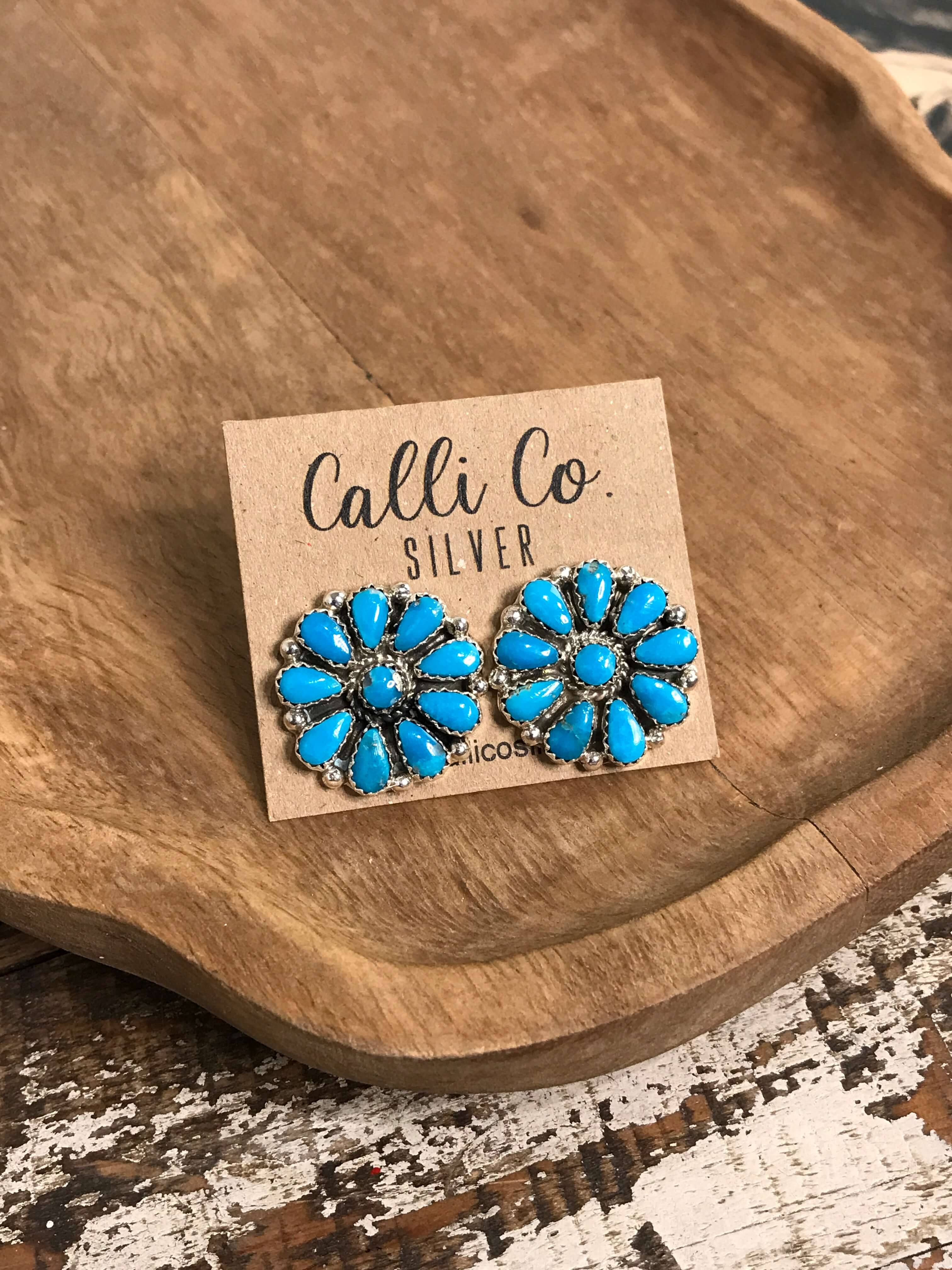 The Spur Cluster Earrings, 2-Earrings-Calli Co., Turquoise and Silver Jewelry, Native American Handmade, Zuni Tribe, Navajo Tribe, Brock Texas