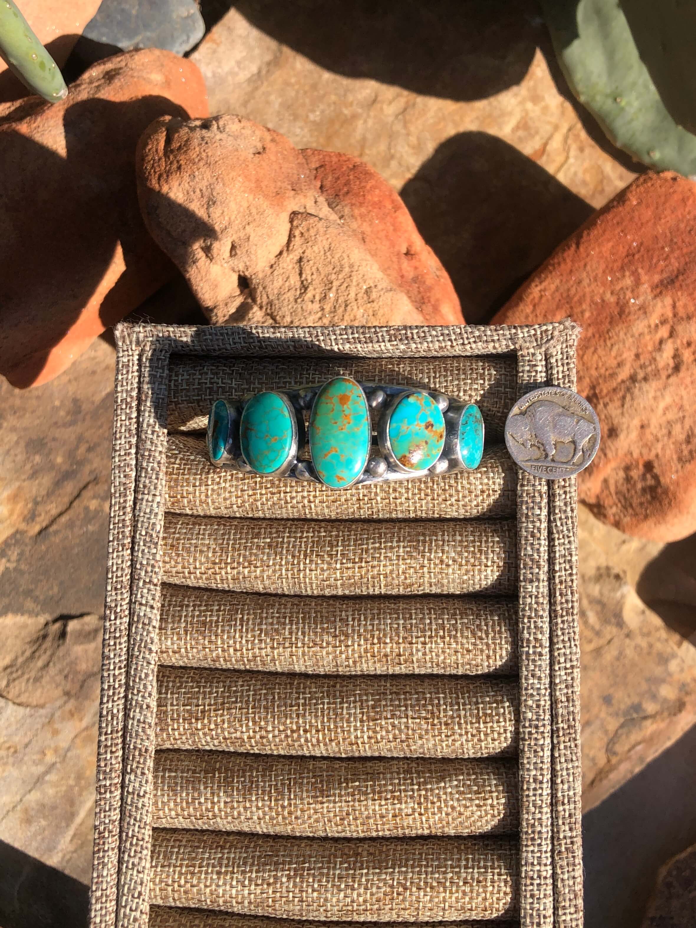 The 5 Stone Turquoise Cuff, 3-Bracelets & Cuffs-Calli Co., Turquoise and Silver Jewelry, Native American Handmade, Zuni Tribe, Navajo Tribe, Brock Texas