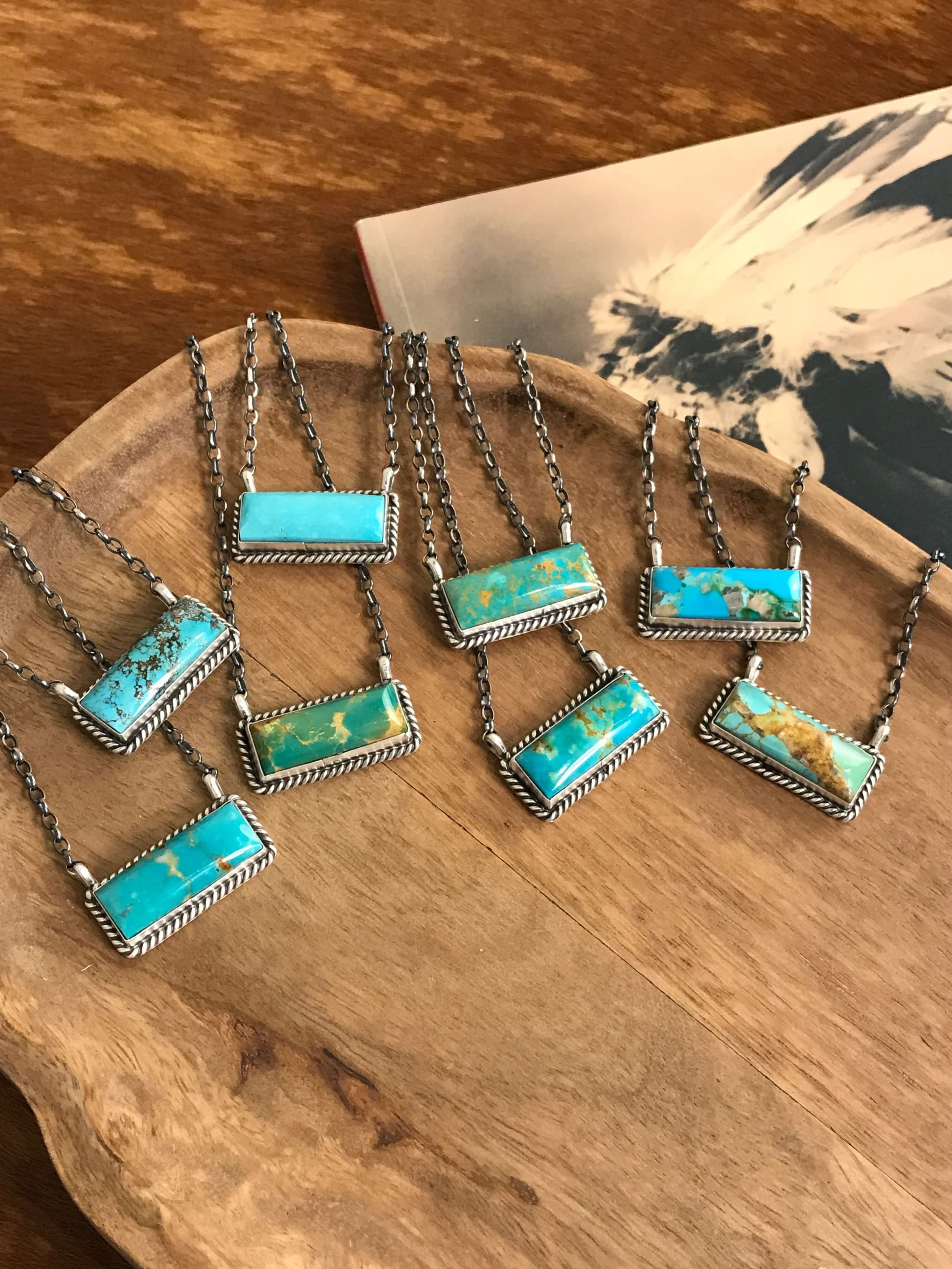 The Big Chief Turquoise Bar Necklaces-Necklaces-Calli Co., Turquoise and Silver Jewelry, Native American Handmade, Zuni Tribe, Navajo Tribe, Brock Texas