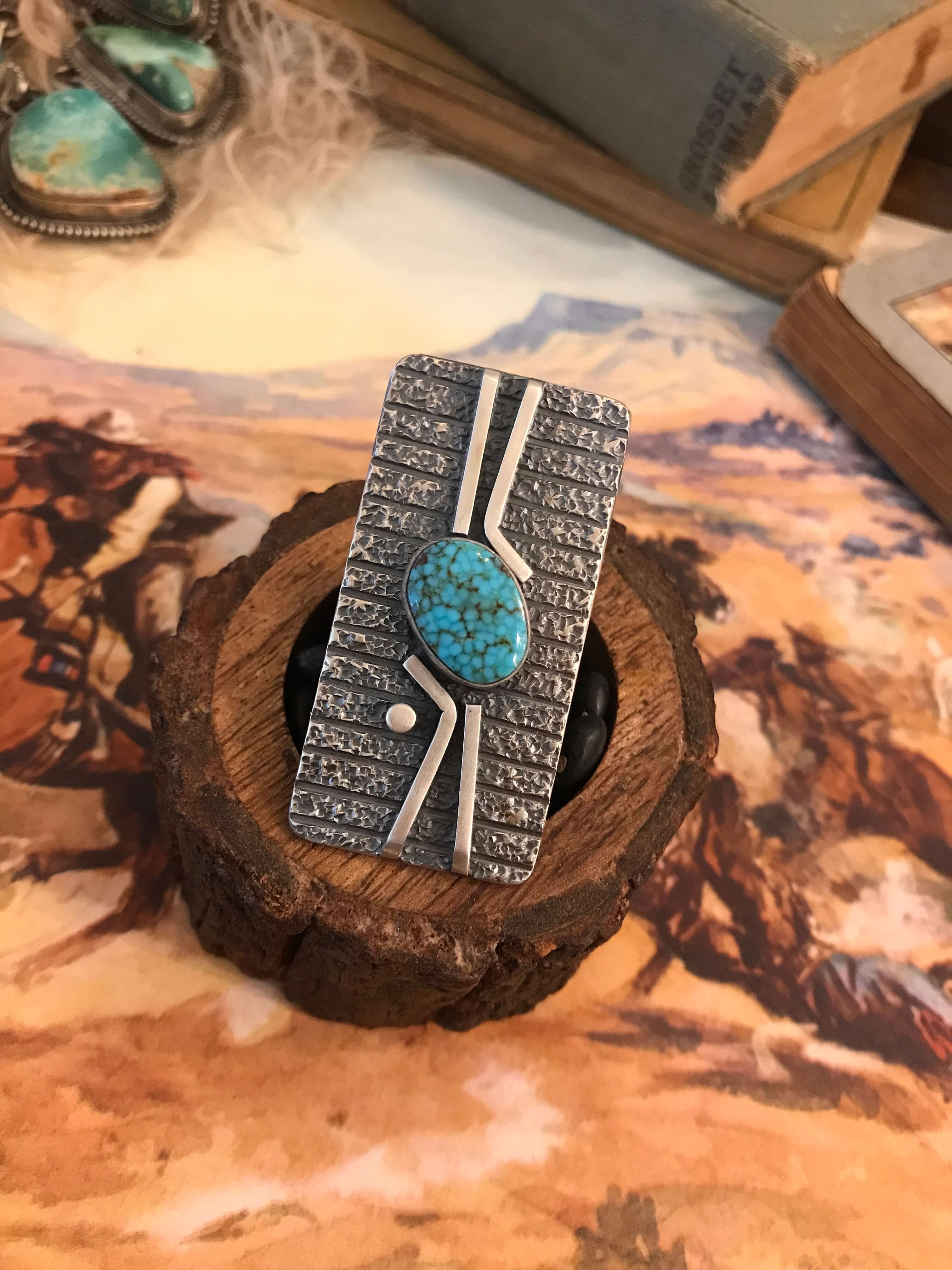 The Flat Creek Turquoise Ring 2, Sz. 7-Rings-Calli Co., Turquoise and Silver Jewelry, Native American Handmade, Zuni Tribe, Navajo Tribe, Brock Texas