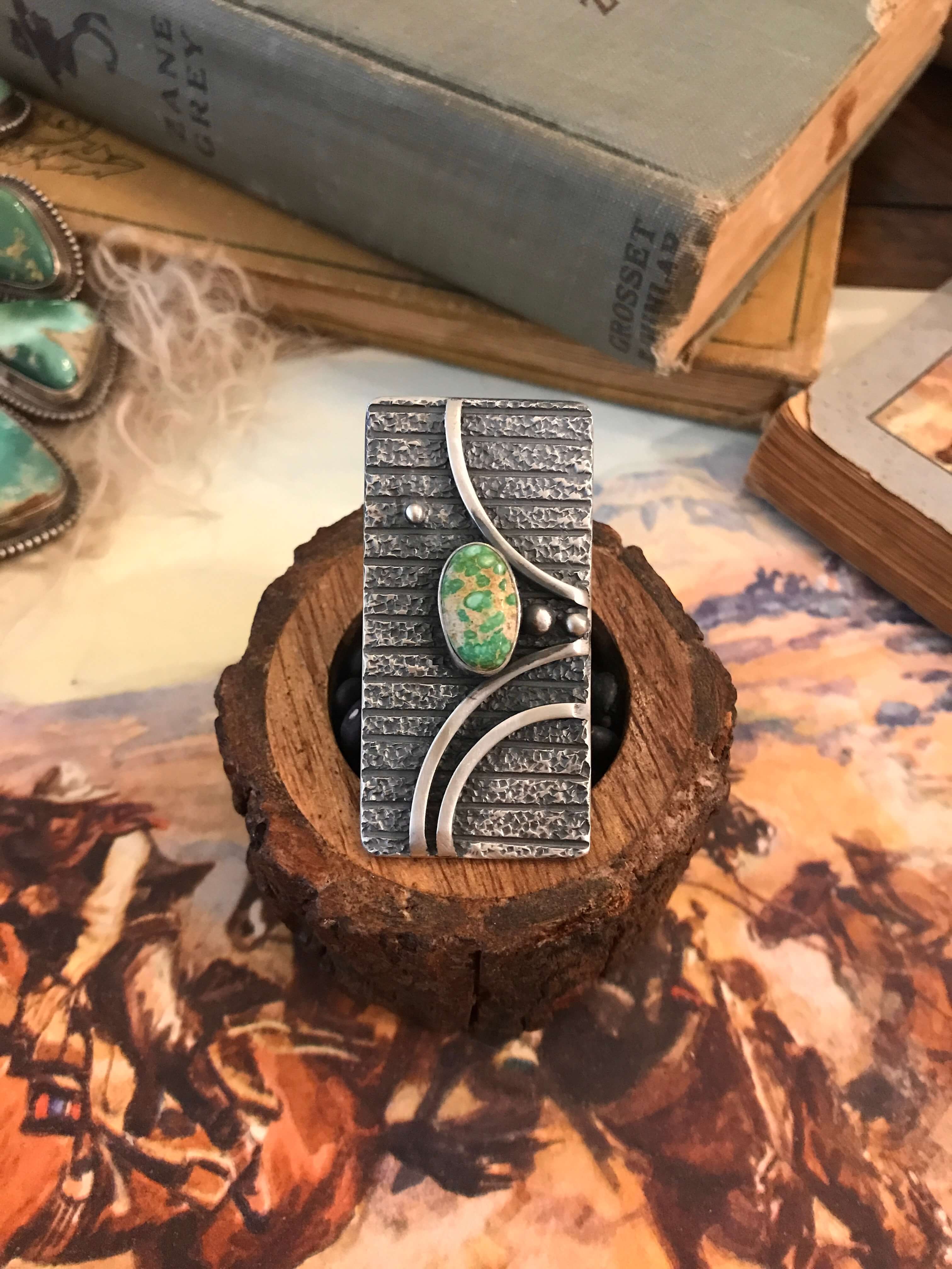 The Flat Creek Turquoise Ring 1, Sz. 8-Rings-Calli Co., Turquoise and Silver Jewelry, Native American Handmade, Zuni Tribe, Navajo Tribe, Brock Texas