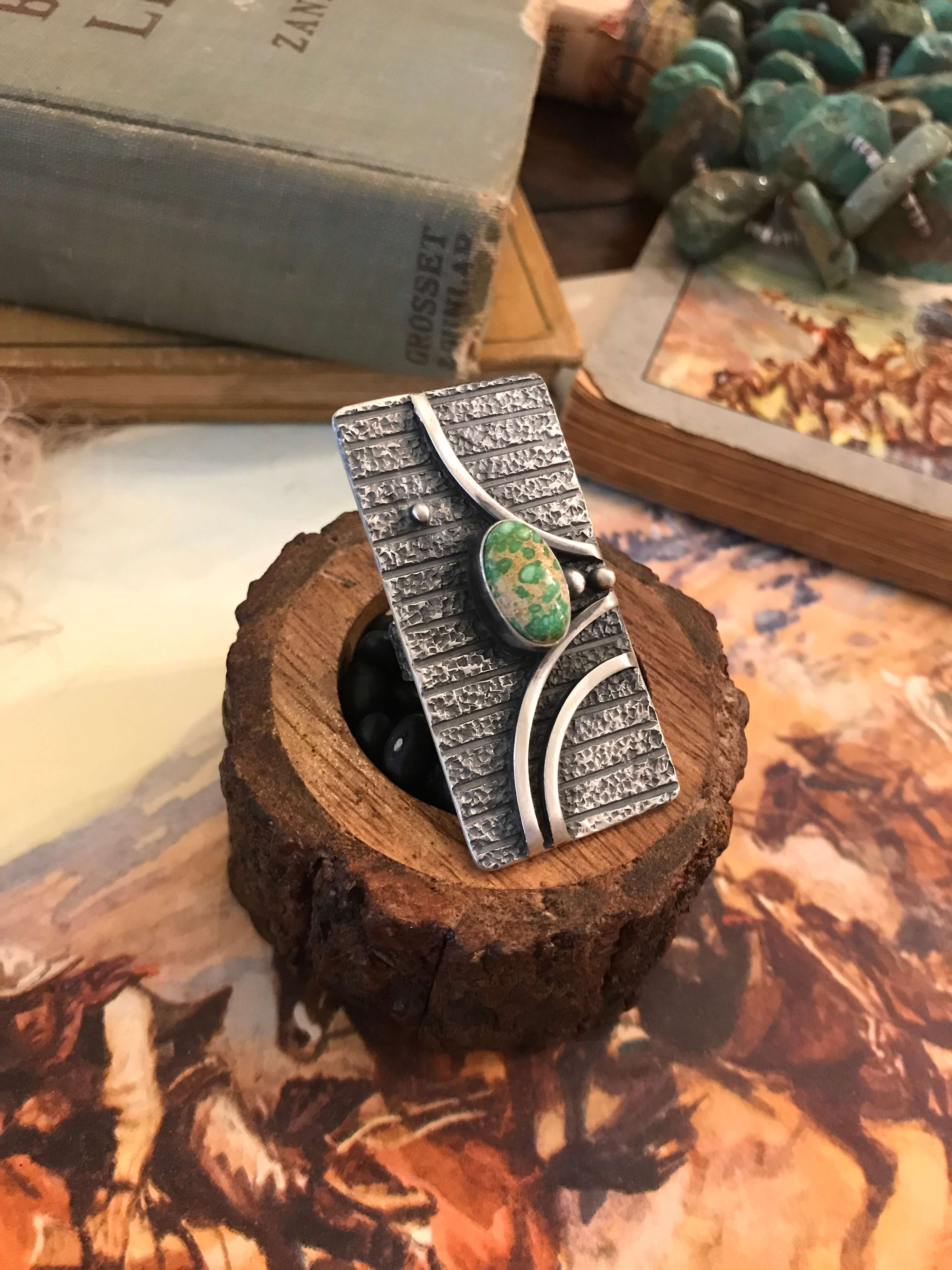 The Flat Creek Turquoise Ring 1, Sz. 8-Rings-Calli Co., Turquoise and Silver Jewelry, Native American Handmade, Zuni Tribe, Navajo Tribe, Brock Texas