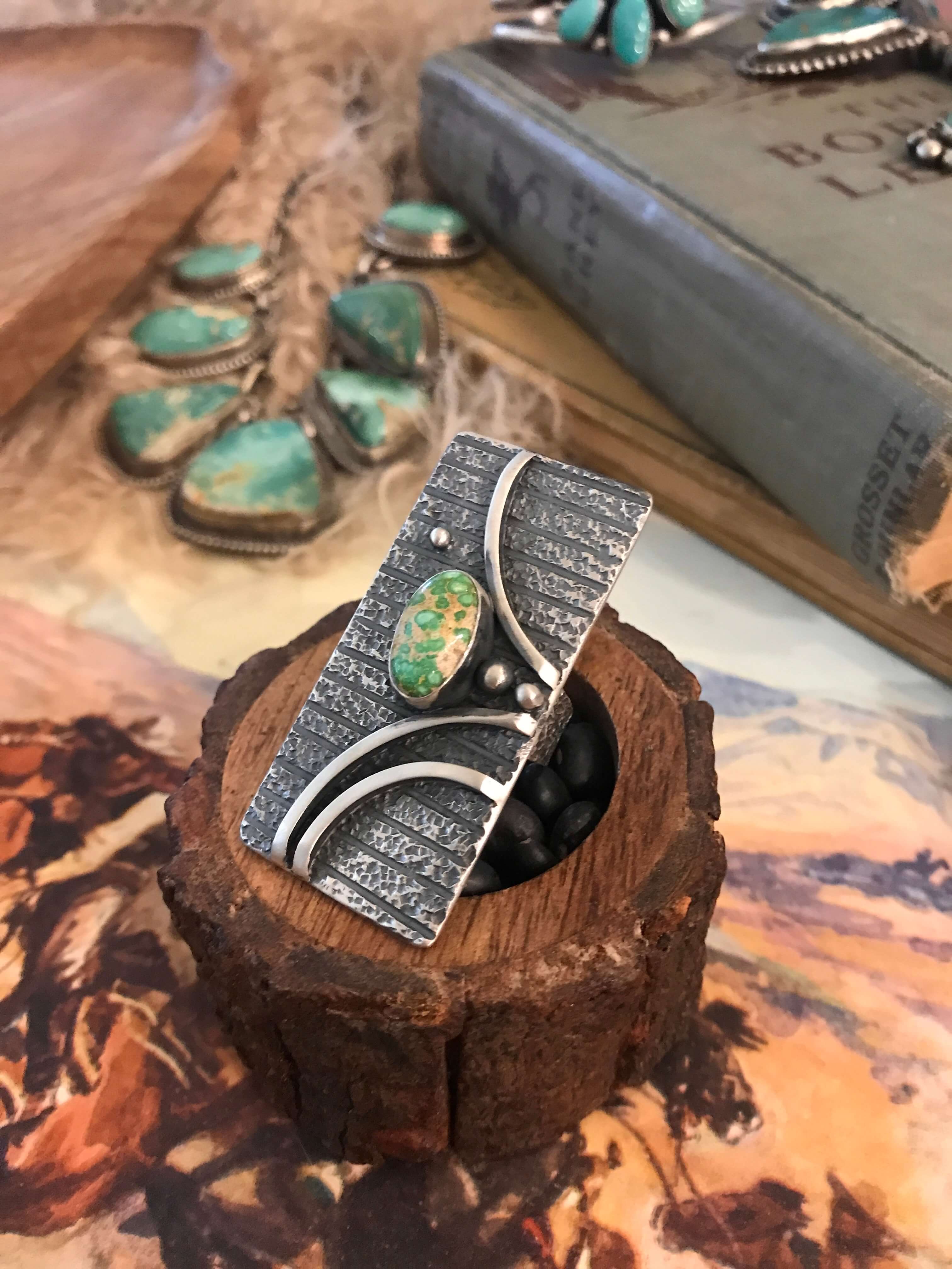 The Flat Creek Turquoise Ring 1, Sz. 8-Rings-Calli Co., Turquoise and Silver Jewelry, Native American Handmade, Zuni Tribe, Navajo Tribe, Brock Texas