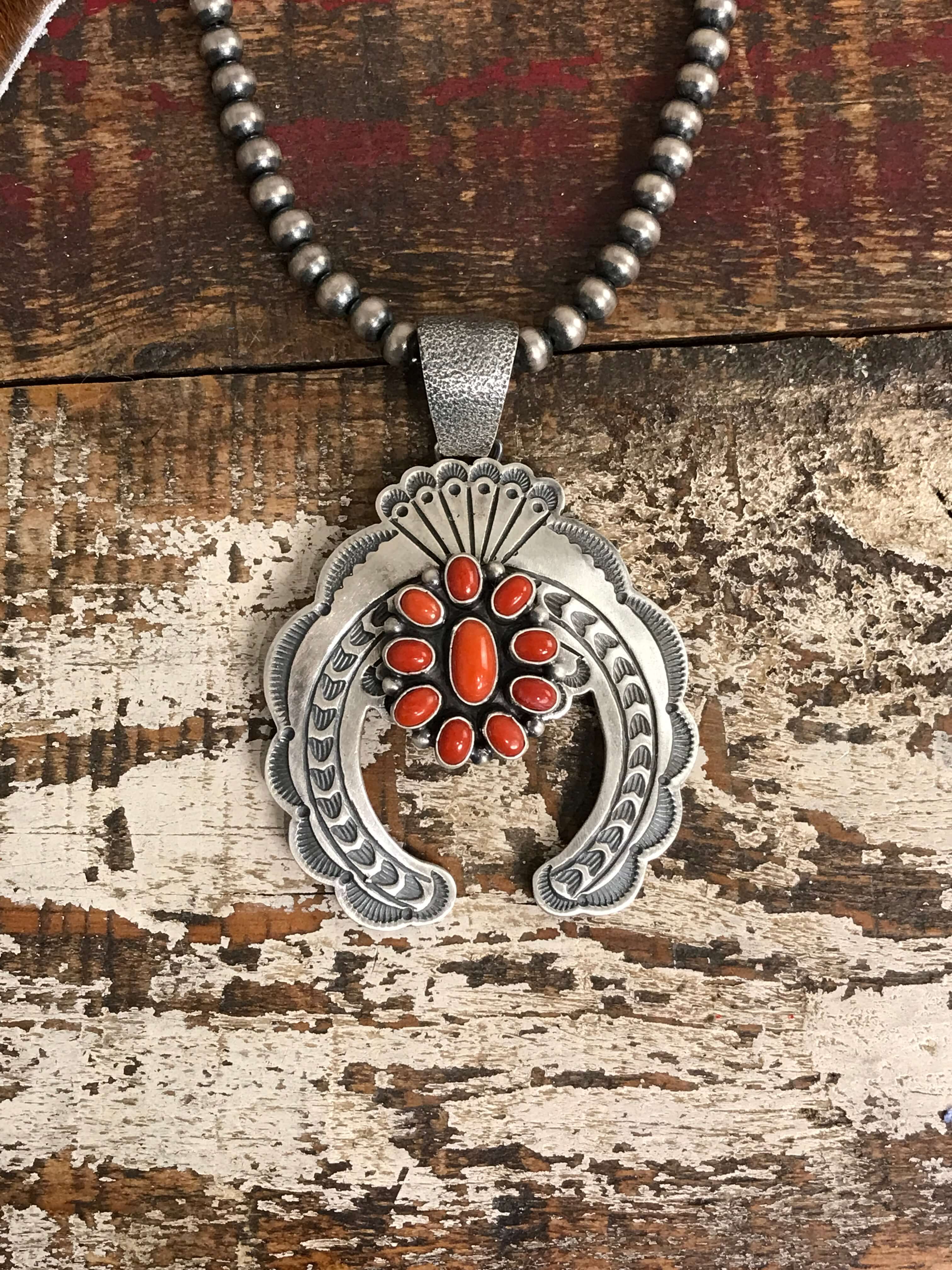 The Coral Naja Pendant-Pendants-Calli Co., Turquoise and Silver Jewelry, Native American Handmade, Zuni Tribe, Navajo Tribe, Brock Texas