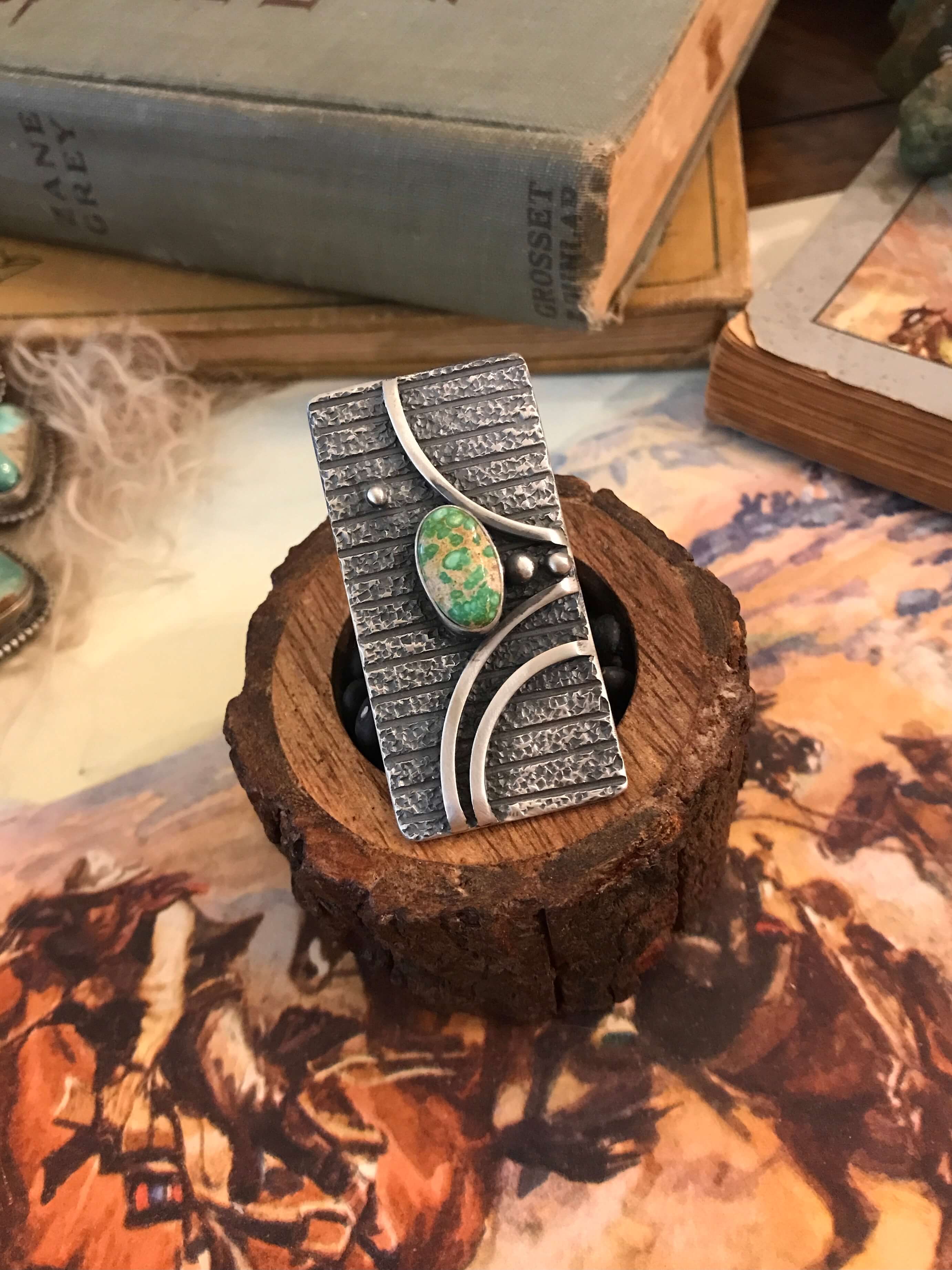 The Flat Creek Turquoise Ring 1, Sz. 8-Rings-Calli Co., Turquoise and Silver Jewelry, Native American Handmade, Zuni Tribe, Navajo Tribe, Brock Texas