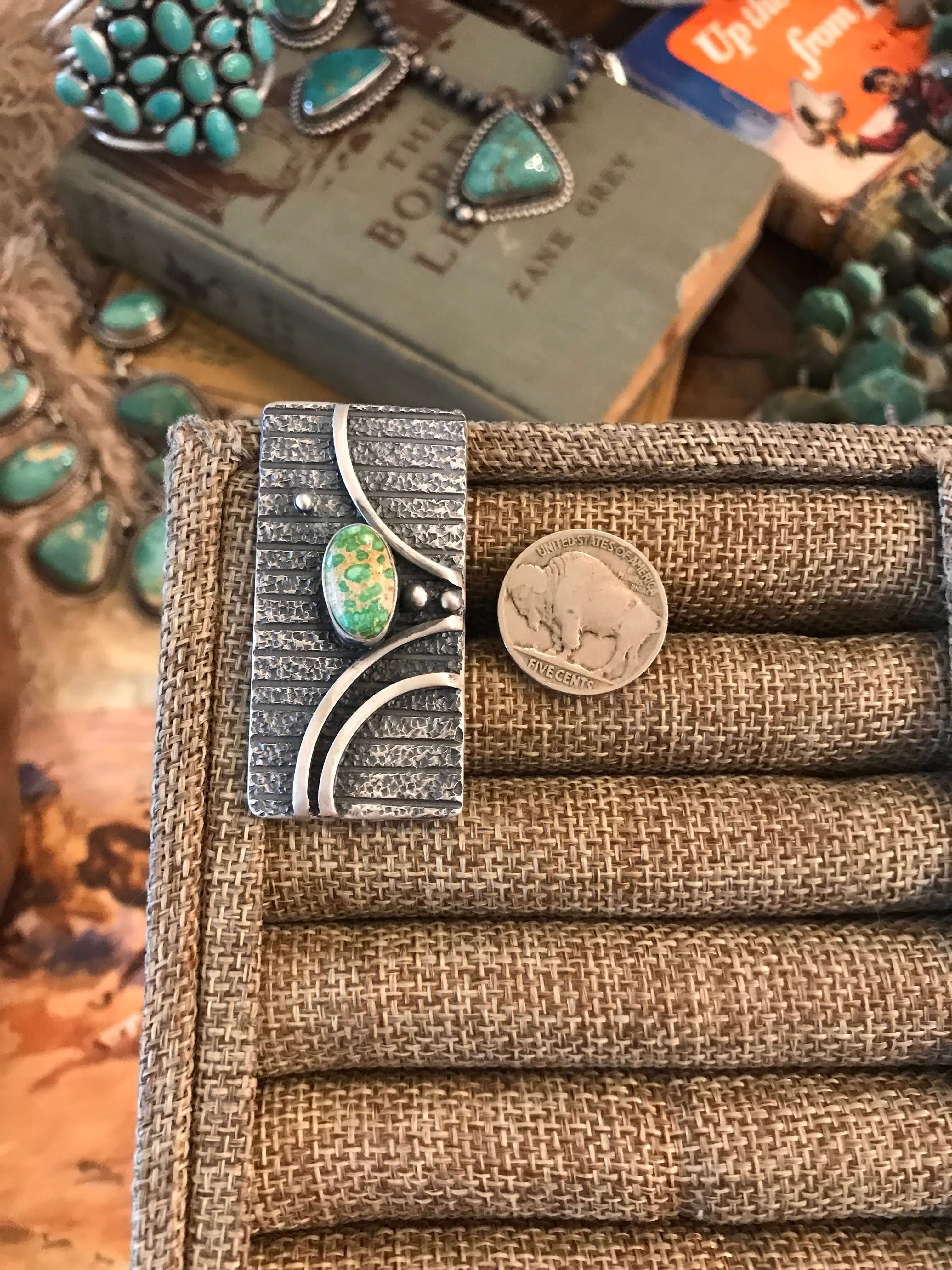 The Flat Creek Turquoise Ring 1, Sz. 8-Rings-Calli Co., Turquoise and Silver Jewelry, Native American Handmade, Zuni Tribe, Navajo Tribe, Brock Texas