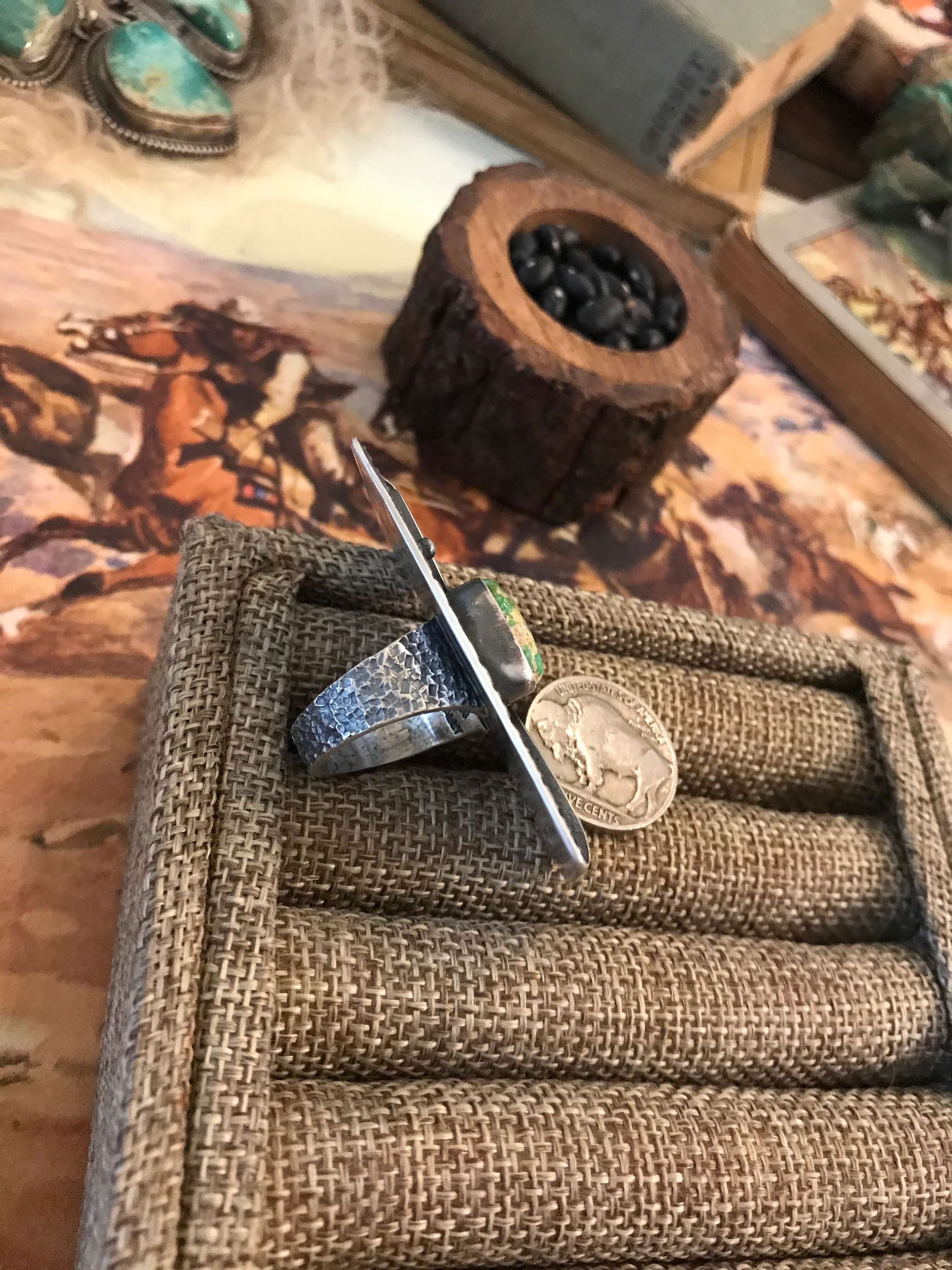 The Flat Creek Turquoise Ring 1, Sz. 8-Rings-Calli Co., Turquoise and Silver Jewelry, Native American Handmade, Zuni Tribe, Navajo Tribe, Brock Texas