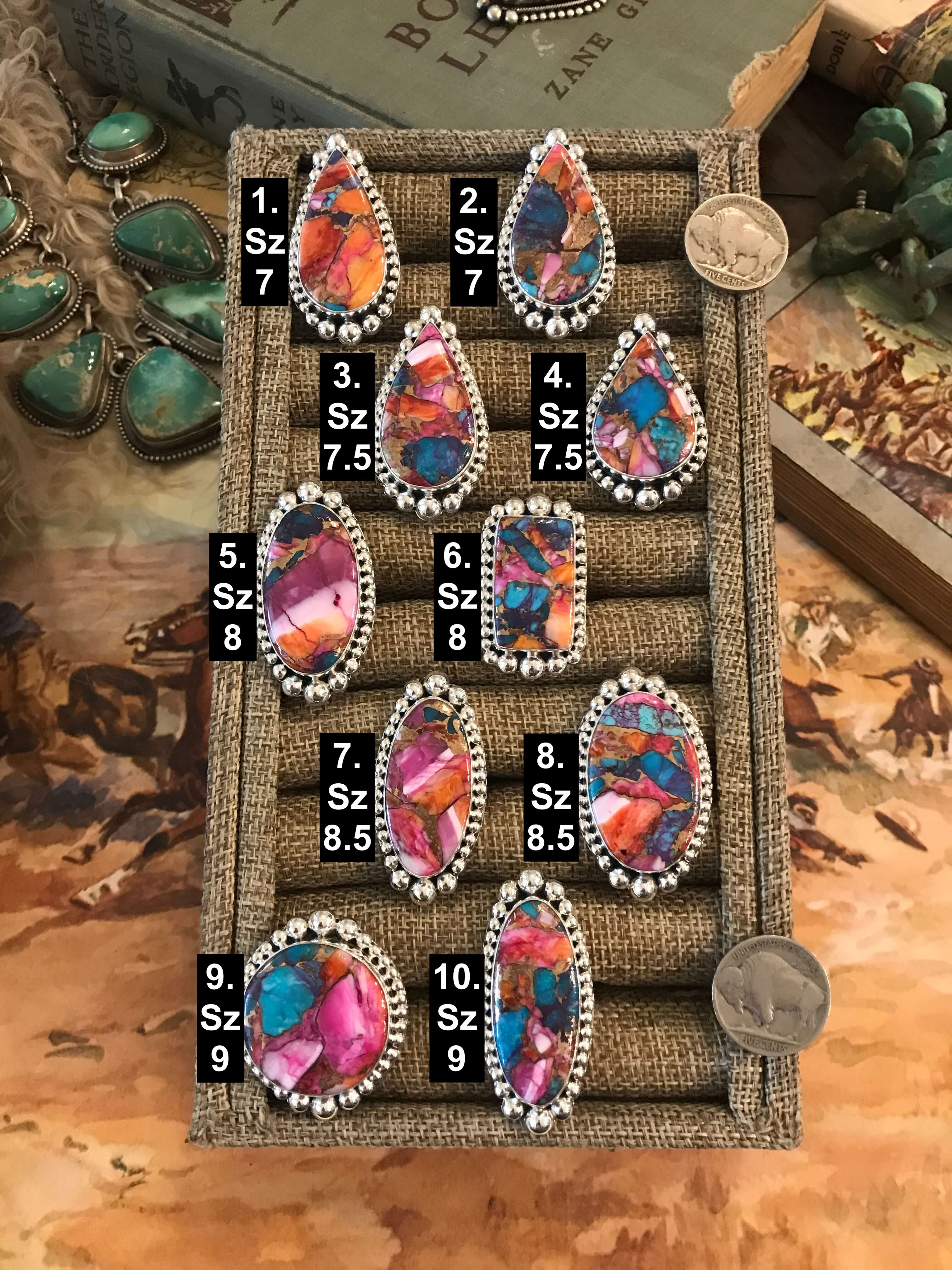 The Westmoreland Dahlia Rings-Rings-Calli Co., Turquoise and Silver Jewelry, Native American Handmade, Zuni Tribe, Navajo Tribe, Brock Texas