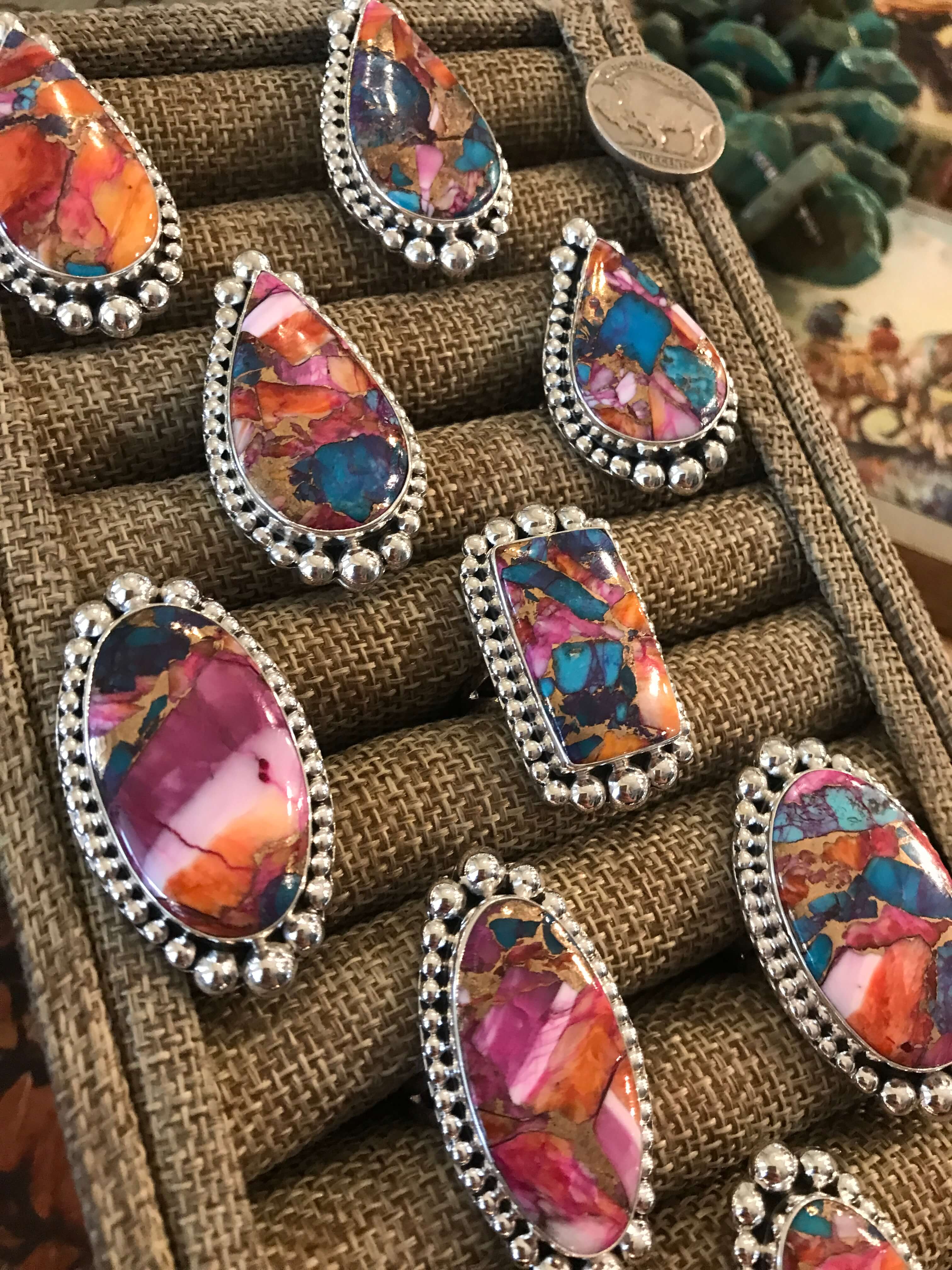 The Westmoreland Dahlia Rings-Rings-Calli Co., Turquoise and Silver Jewelry, Native American Handmade, Zuni Tribe, Navajo Tribe, Brock Texas