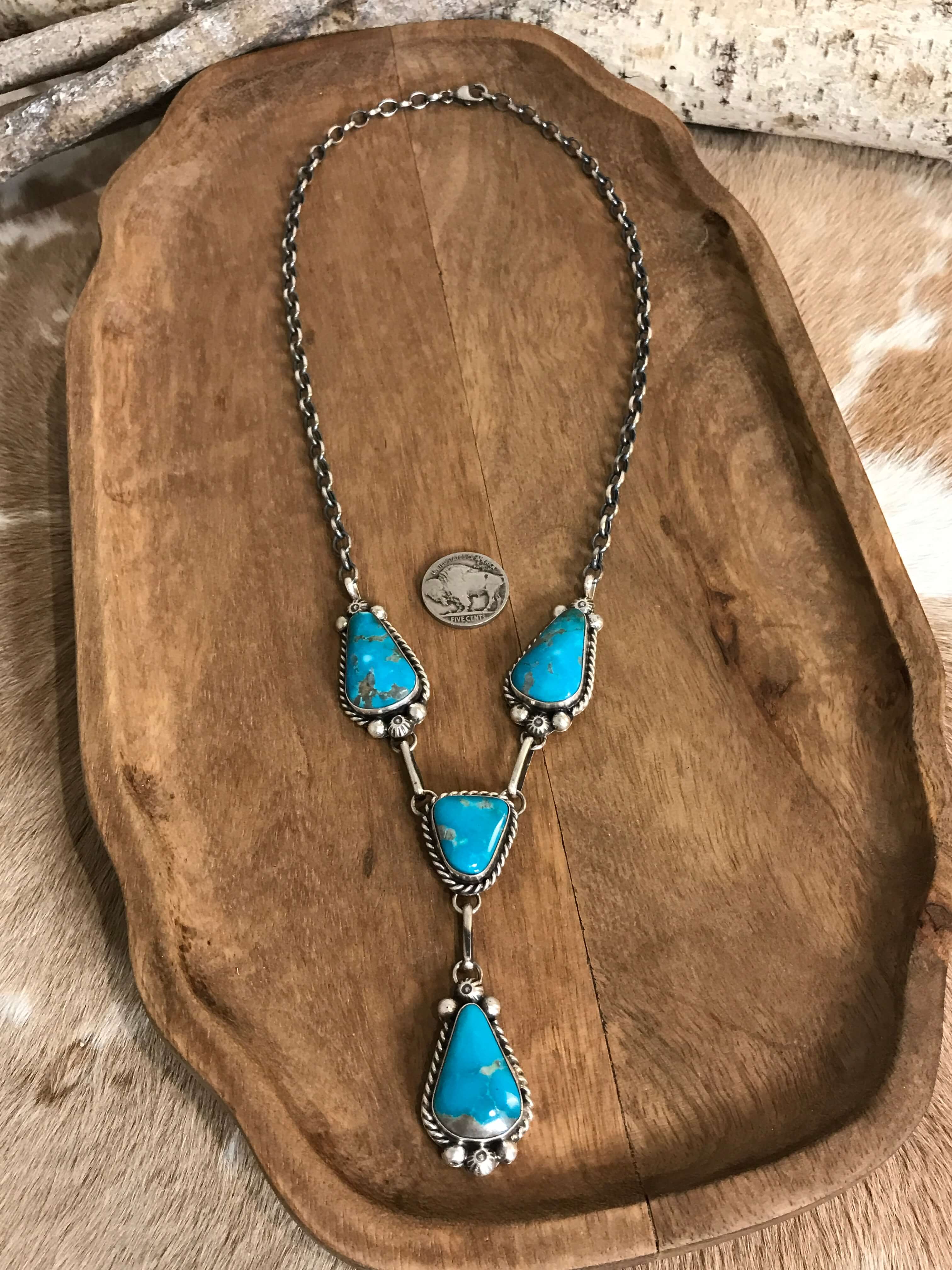 The Copeland Lariat Necklace Set, 24-Necklaces-Calli Co., Turquoise and Silver Jewelry, Native American Handmade, Zuni Tribe, Navajo Tribe, Brock Texas