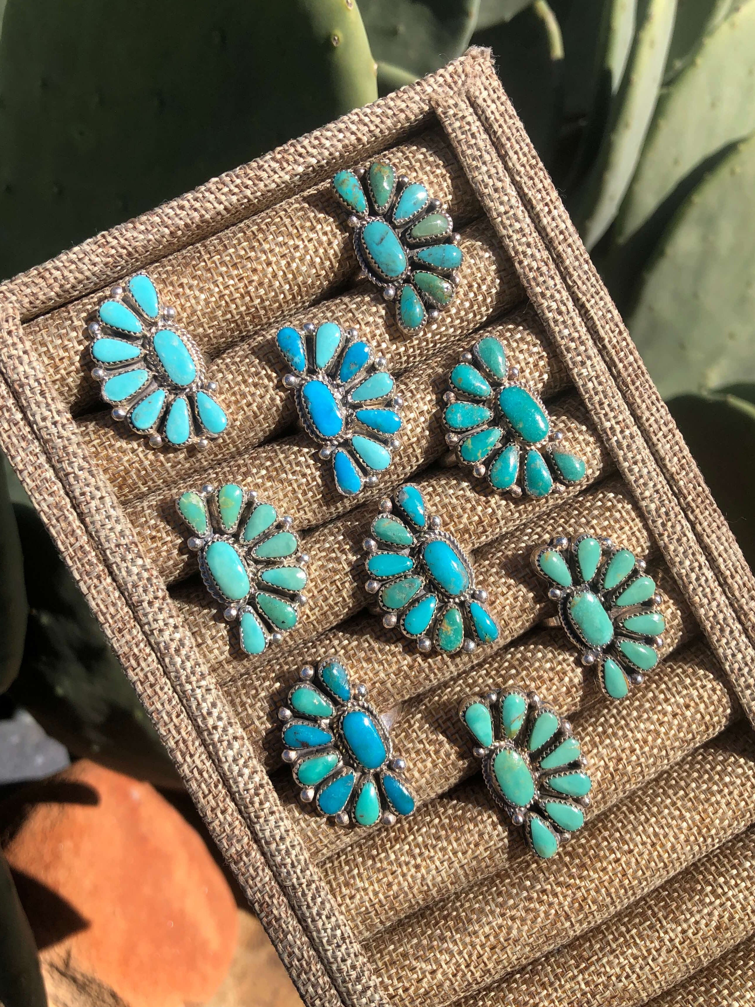 The Woods Adjustable Turquoise Cluster Rings-Rings-Calli Co., Turquoise and Silver Jewelry, Native American Handmade, Zuni Tribe, Navajo Tribe, Brock Texas