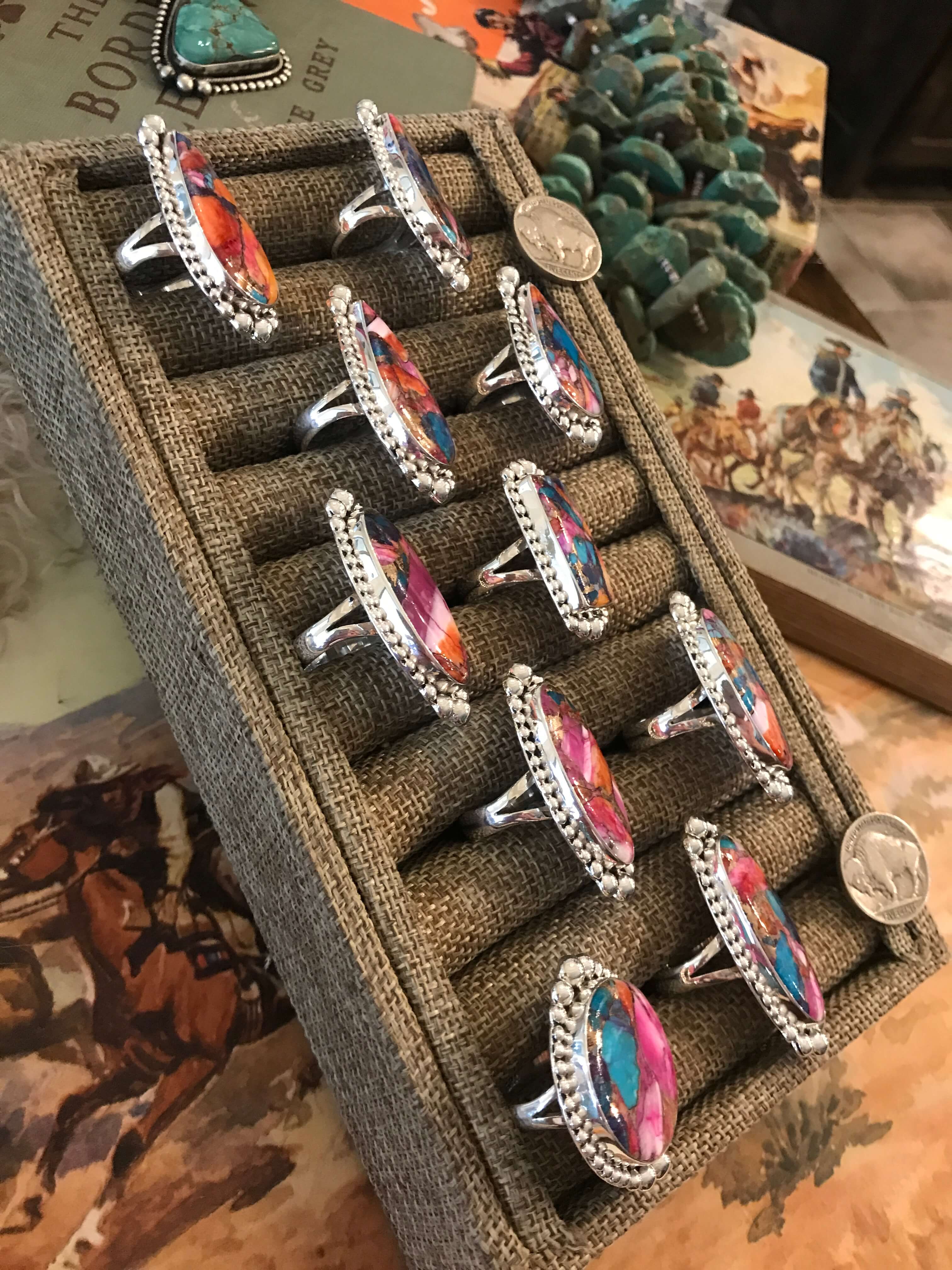 The Westmoreland Dahlia Rings-Rings-Calli Co., Turquoise and Silver Jewelry, Native American Handmade, Zuni Tribe, Navajo Tribe, Brock Texas