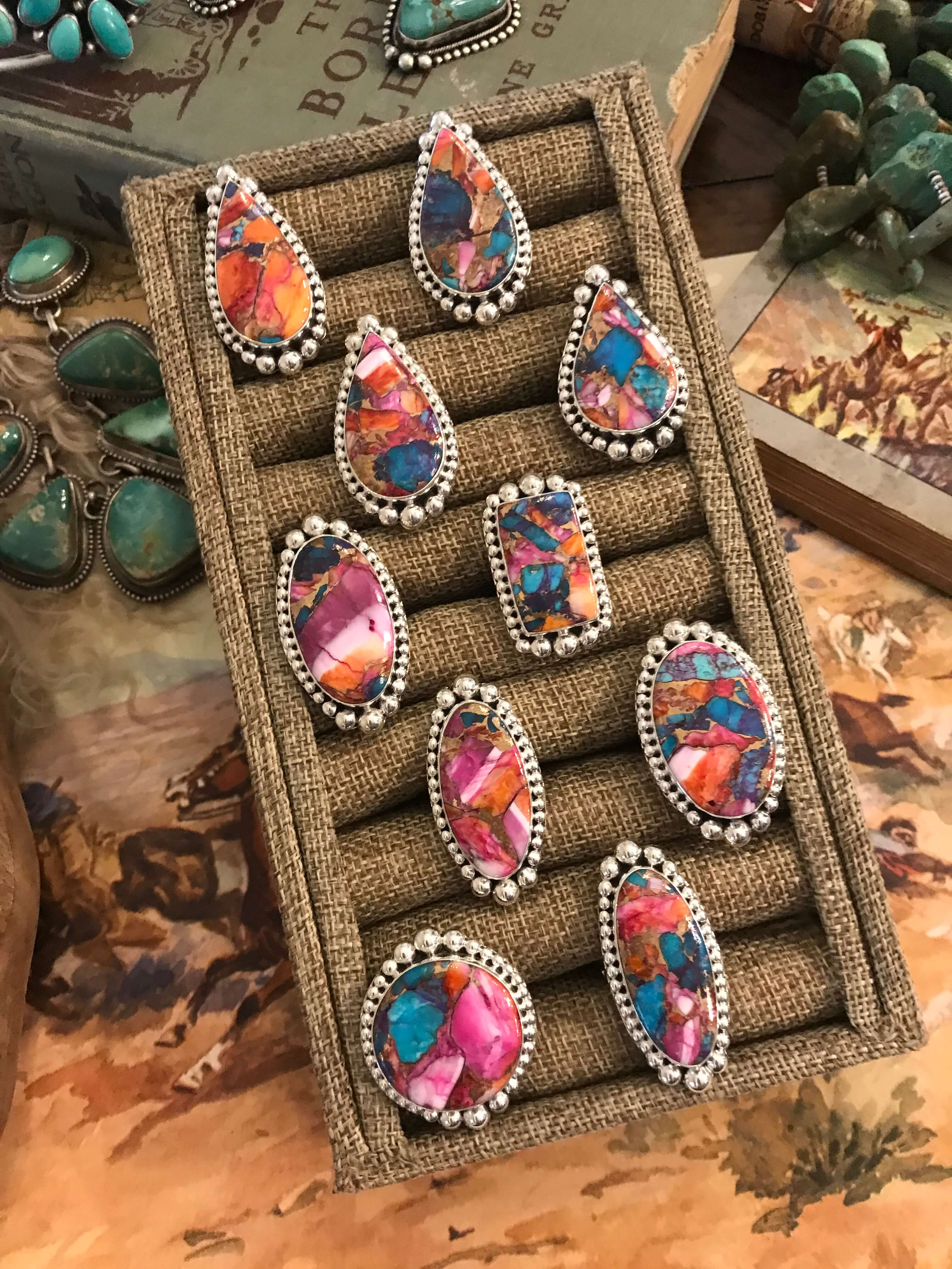 The Westmoreland Dahlia Rings-Rings-Calli Co., Turquoise and Silver Jewelry, Native American Handmade, Zuni Tribe, Navajo Tribe, Brock Texas