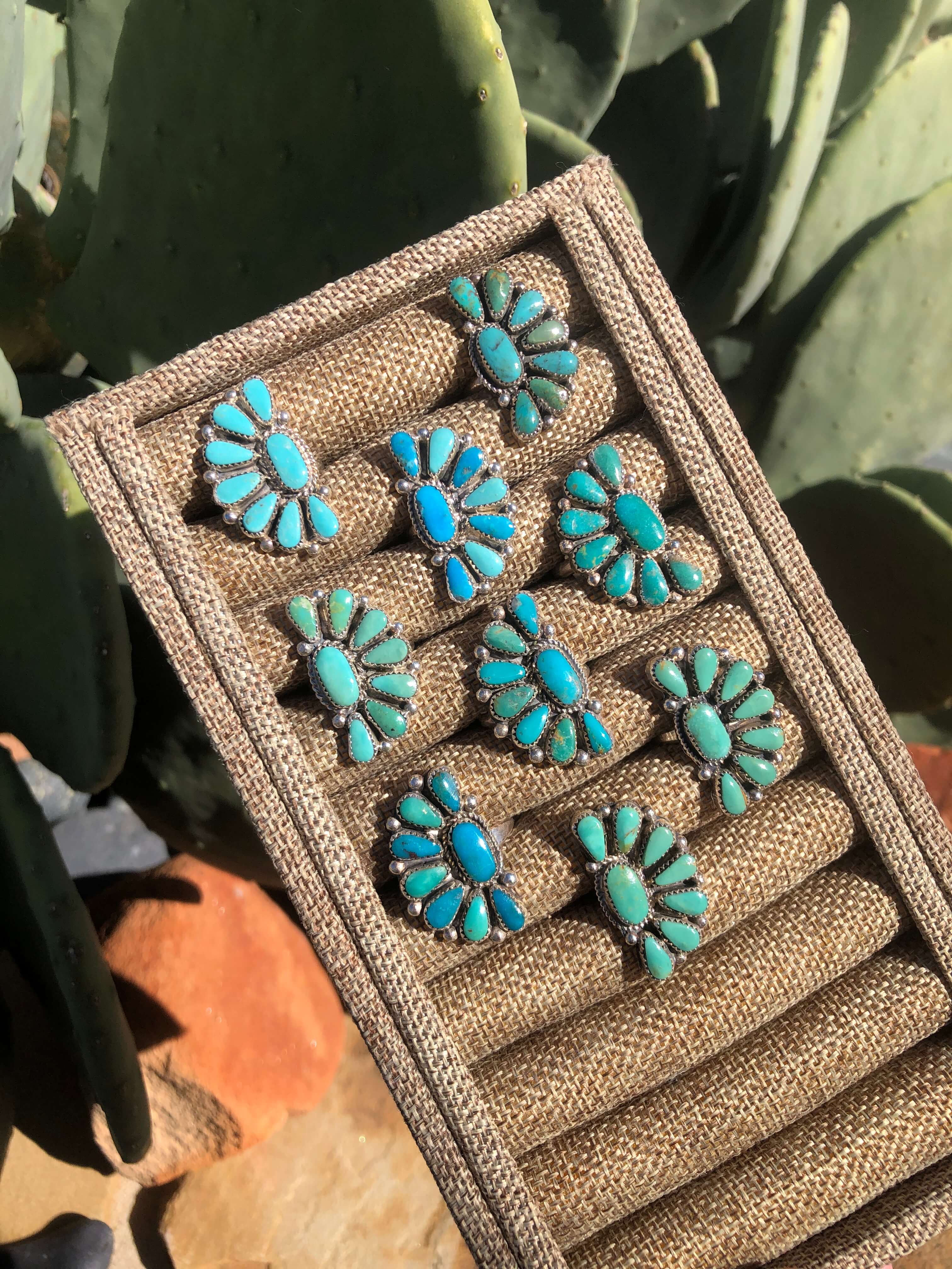 The Woods Adjustable Turquoise Cluster Rings-Rings-Calli Co., Turquoise and Silver Jewelry, Native American Handmade, Zuni Tribe, Navajo Tribe, Brock Texas