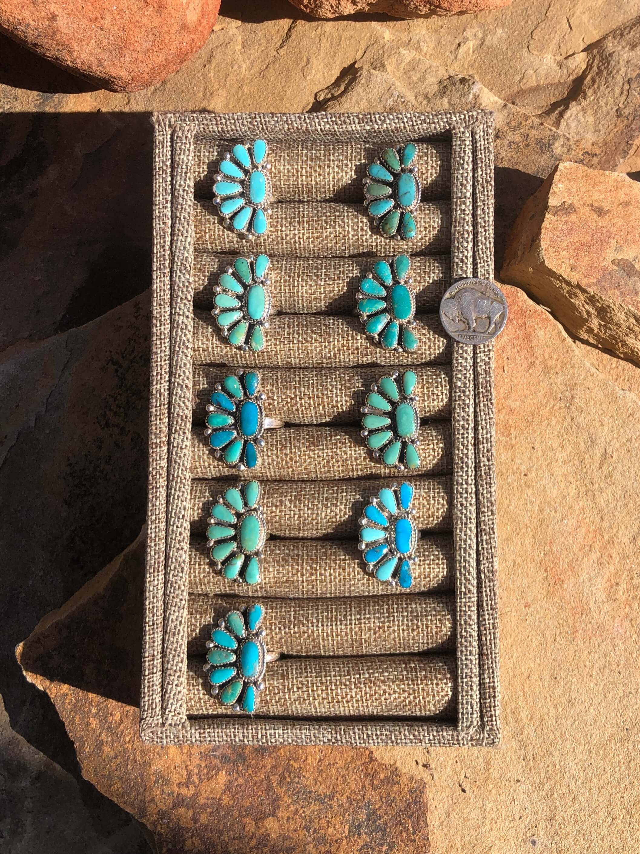 The Woods Adjustable Turquoise Cluster Rings-Rings-Calli Co., Turquoise and Silver Jewelry, Native American Handmade, Zuni Tribe, Navajo Tribe, Brock Texas