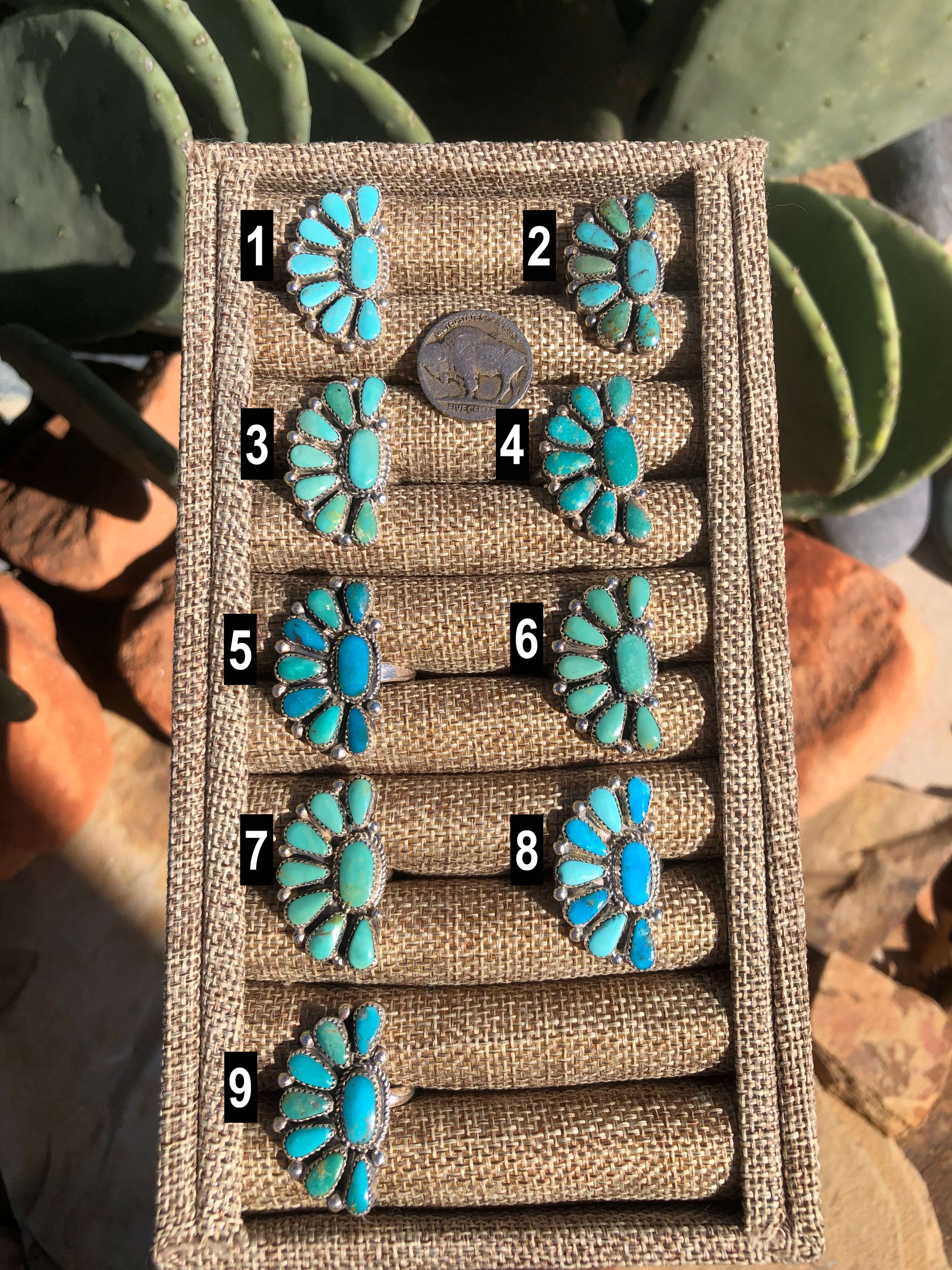 The Woods Adjustable Turquoise Cluster Rings-Rings-Calli Co., Turquoise and Silver Jewelry, Native American Handmade, Zuni Tribe, Navajo Tribe, Brock Texas