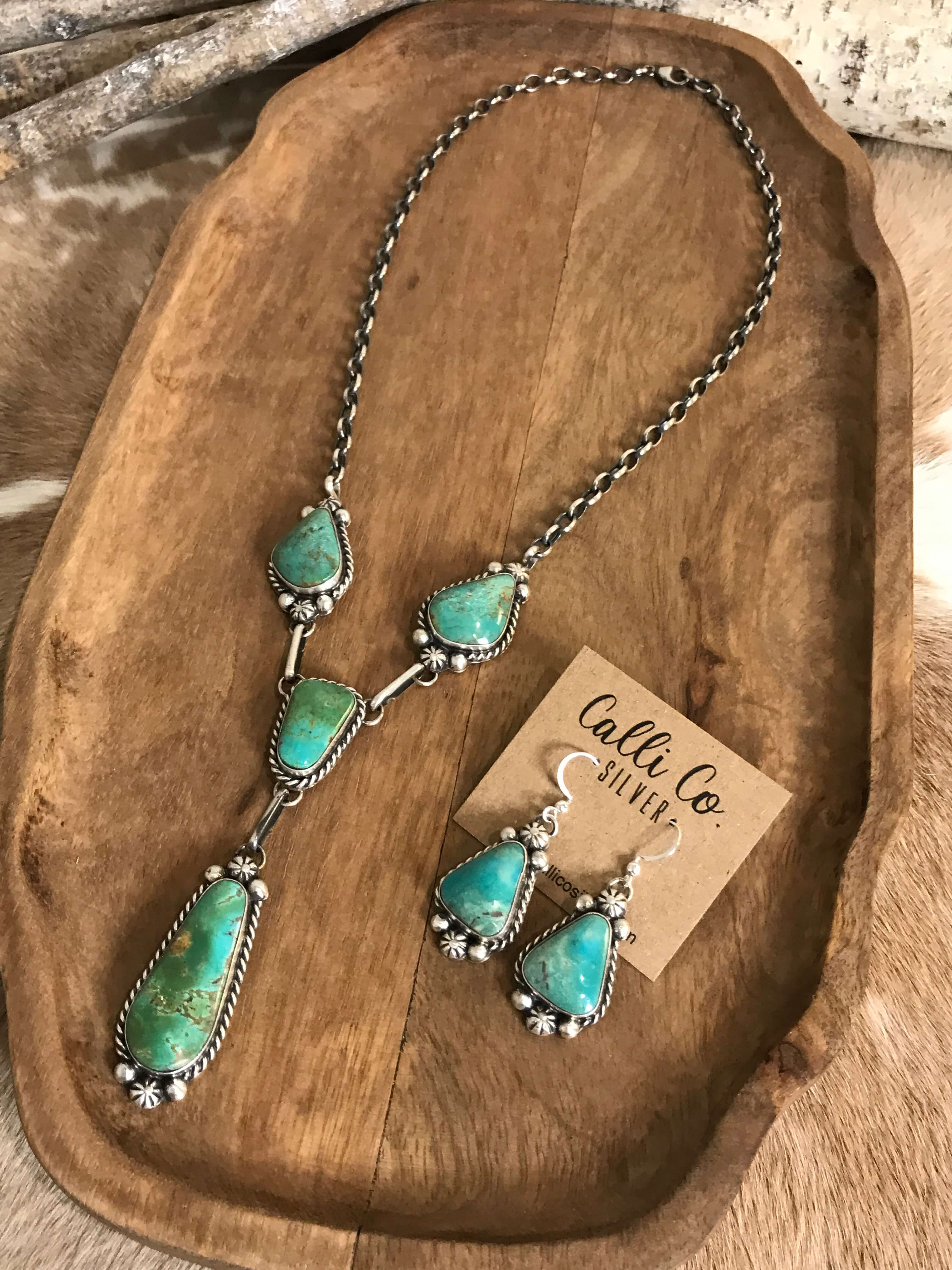 The Copeland Lariat Necklace Set, 26-Necklaces-Calli Co., Turquoise and Silver Jewelry, Native American Handmade, Zuni Tribe, Navajo Tribe, Brock Texas