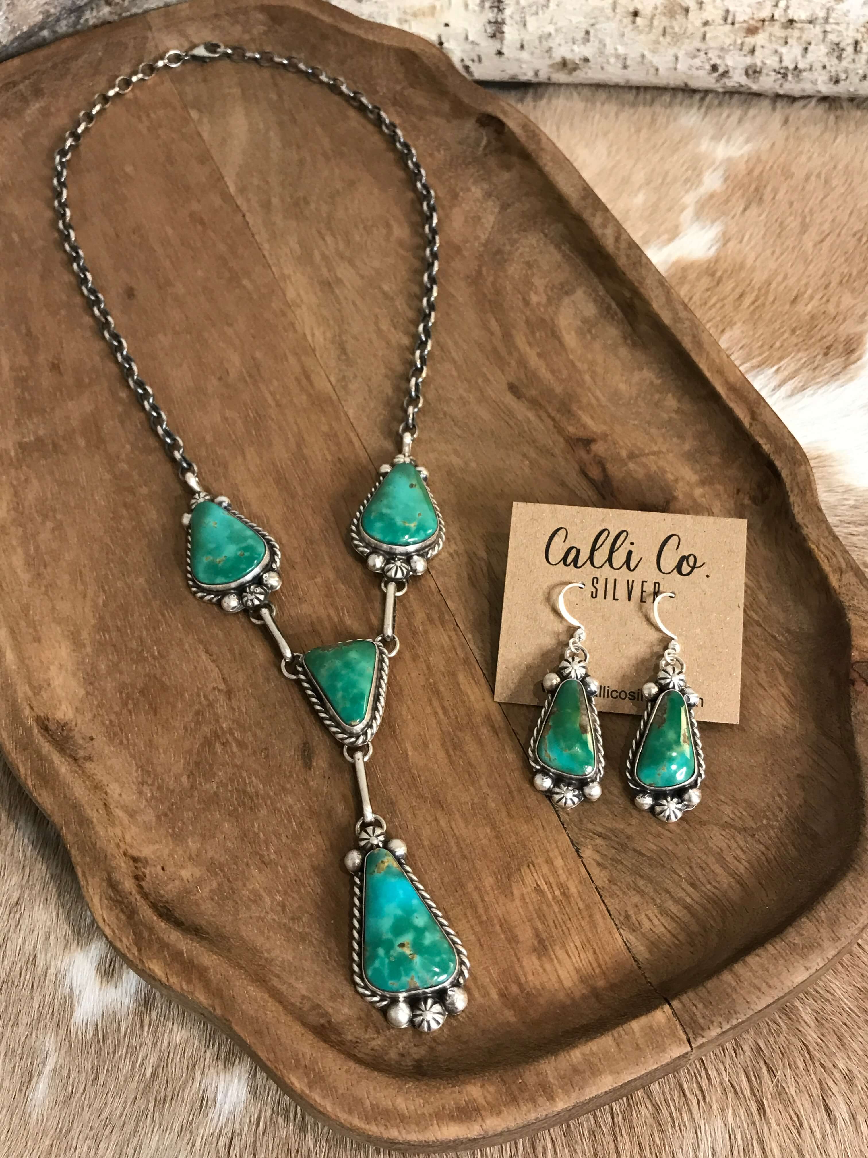 The Copeland Lariat Necklace Set, 27-Necklaces-Calli Co., Turquoise and Silver Jewelry, Native American Handmade, Zuni Tribe, Navajo Tribe, Brock Texas