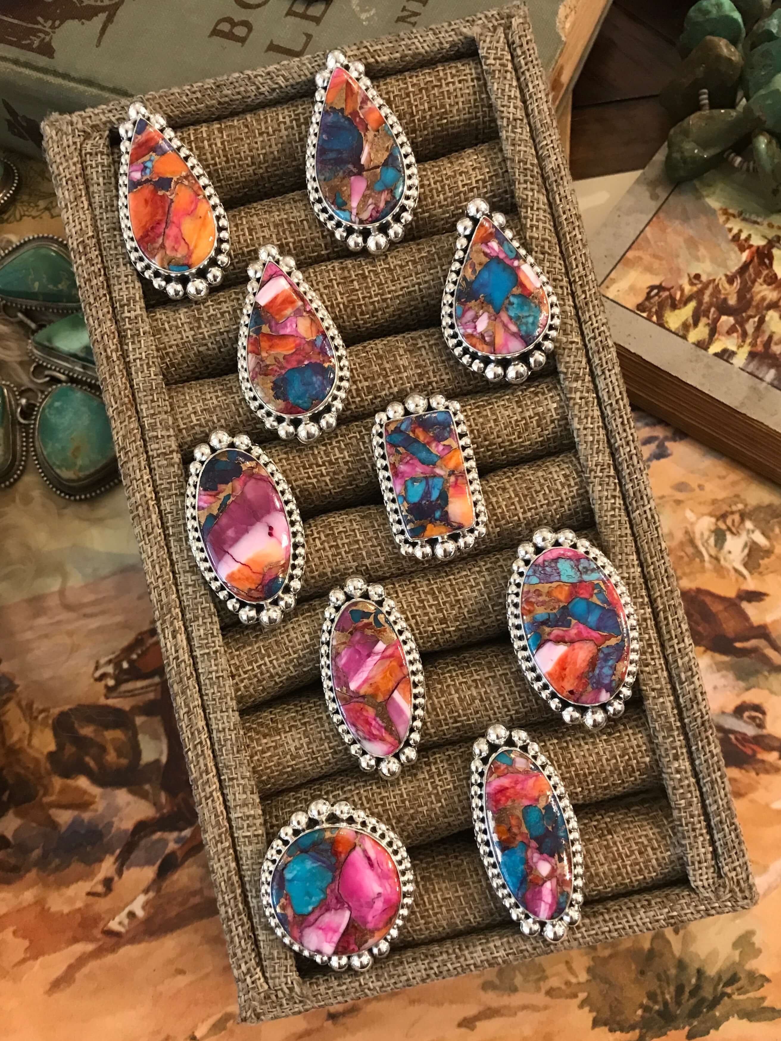 The Westmoreland Dahlia Rings-Rings-Calli Co., Turquoise and Silver Jewelry, Native American Handmade, Zuni Tribe, Navajo Tribe, Brock Texas