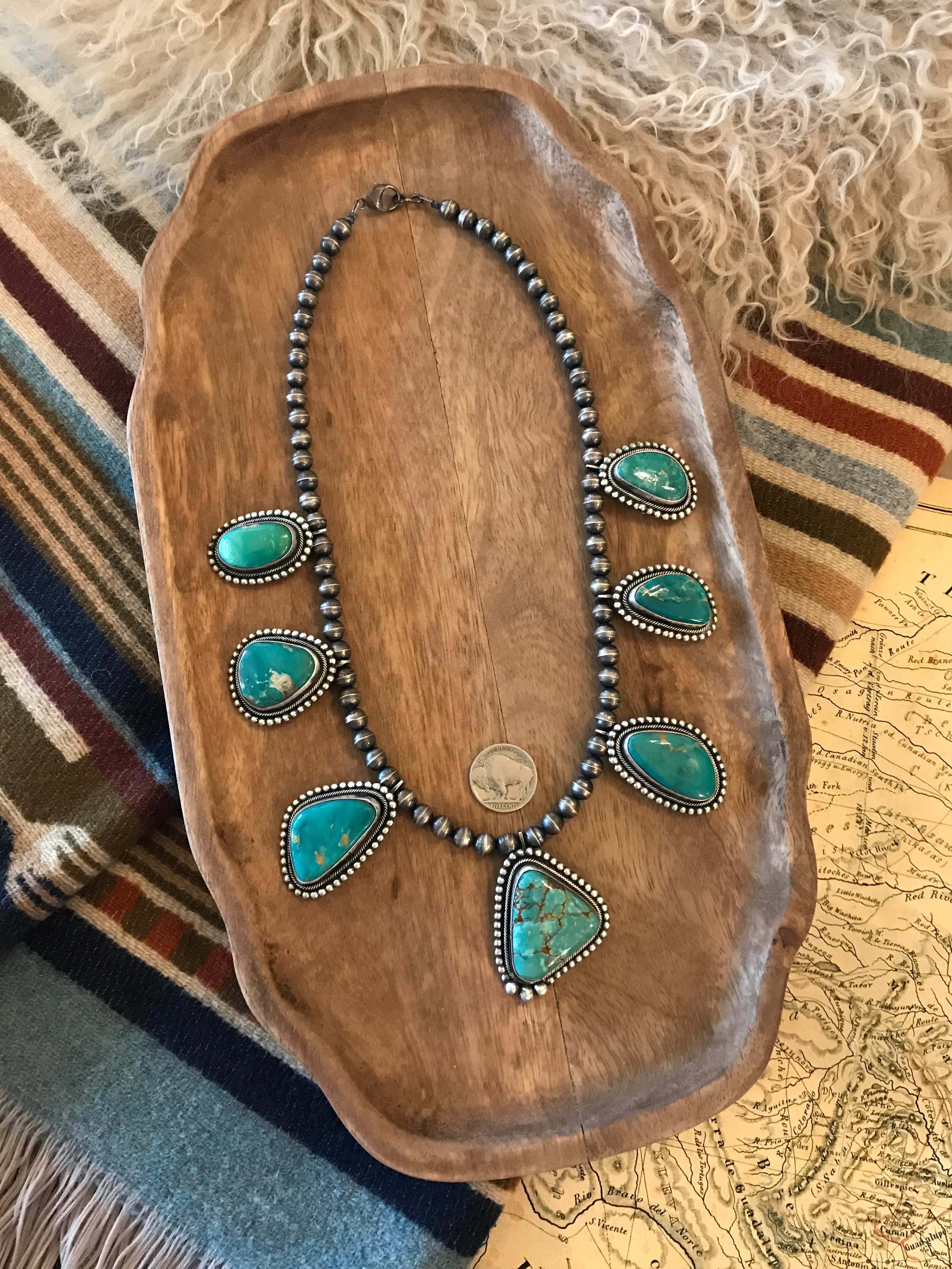 The Portola Turquoise Statement Necklace-Necklaces-Calli Co., Turquoise and Silver Jewelry, Native American Handmade, Zuni Tribe, Navajo Tribe, Brock Texas