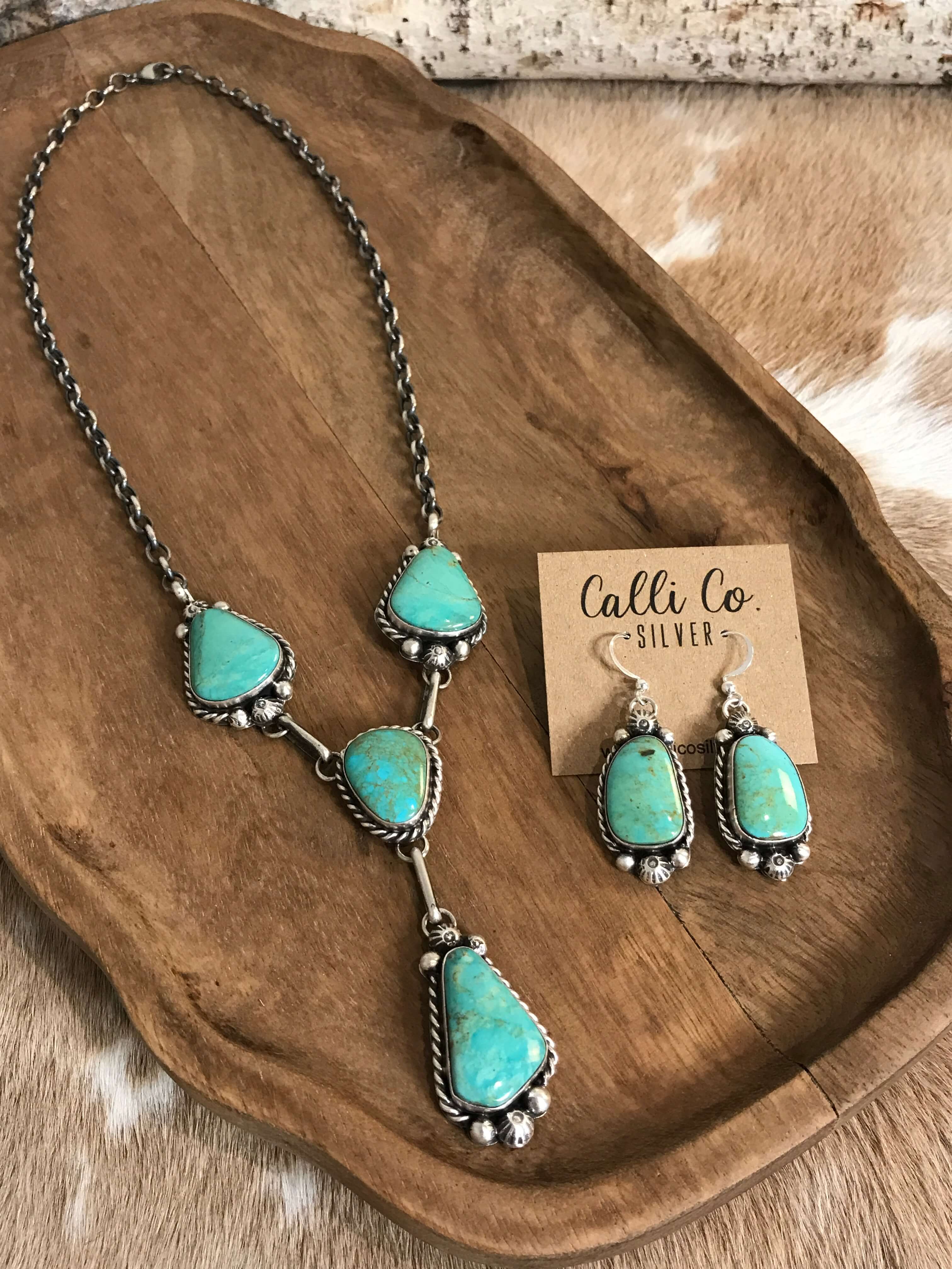 The Copeland Lariat Necklace Set, 29-Necklaces-Calli Co., Turquoise and Silver Jewelry, Native American Handmade, Zuni Tribe, Navajo Tribe, Brock Texas