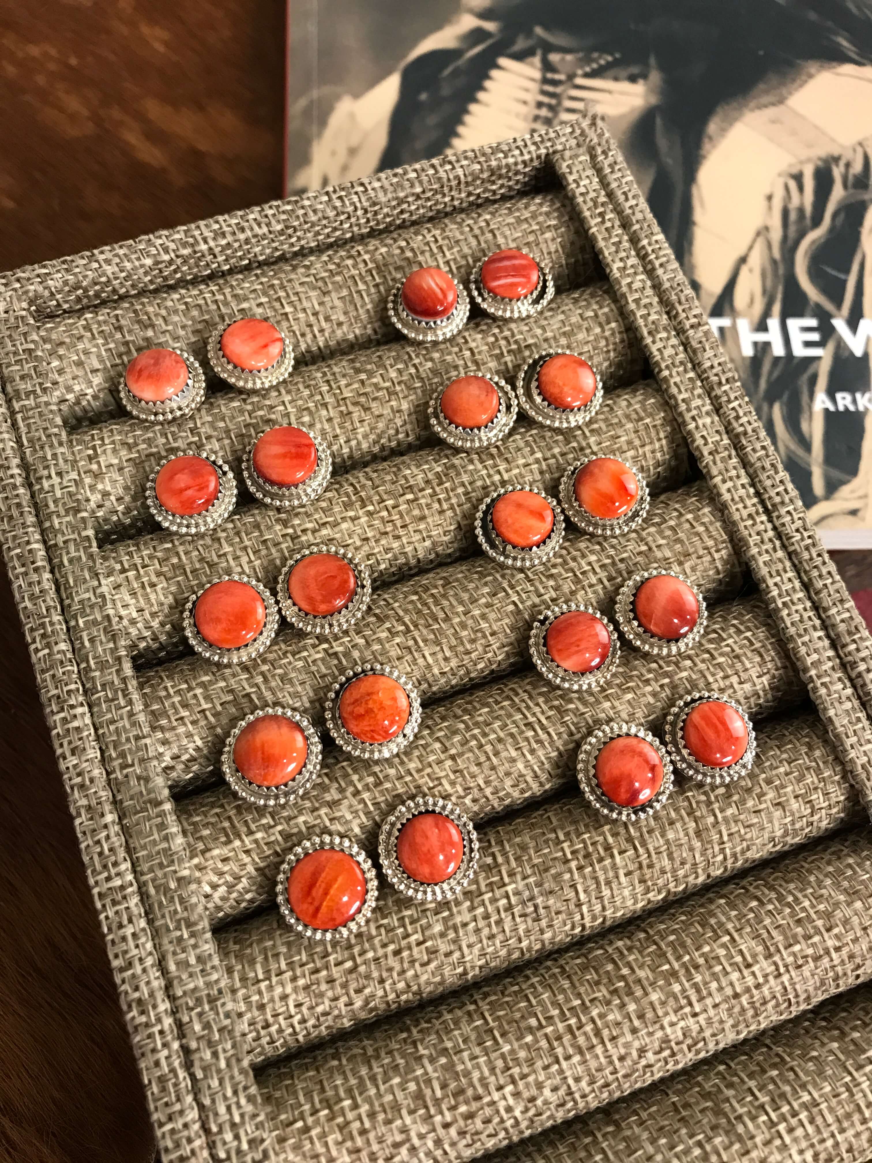 The Petite Red Spiny Studs-Earrings-Calli Co., Turquoise and Silver Jewelry, Native American Handmade, Zuni Tribe, Navajo Tribe, Brock Texas