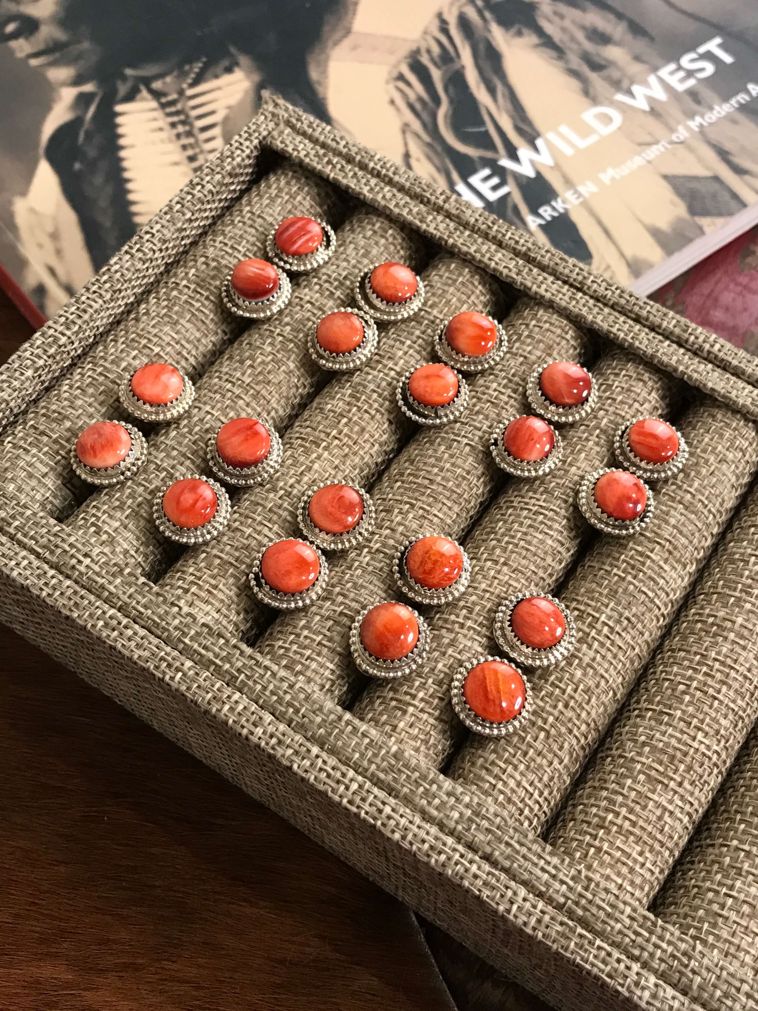 The Petite Red Spiny Studs-Earrings-Calli Co., Turquoise and Silver Jewelry, Native American Handmade, Zuni Tribe, Navajo Tribe, Brock Texas